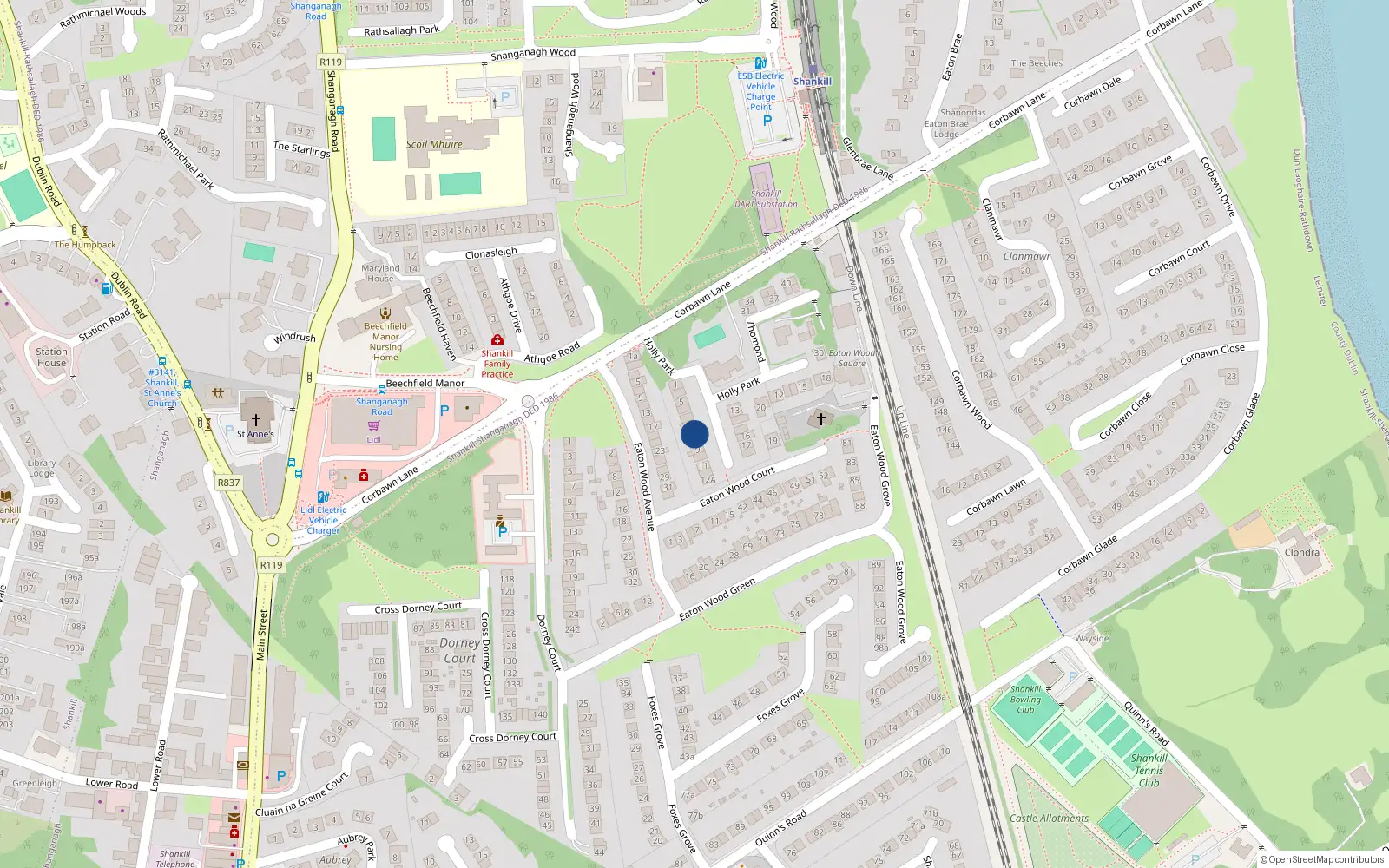Overhead map showing the location of 7 Holly Park, Shankill