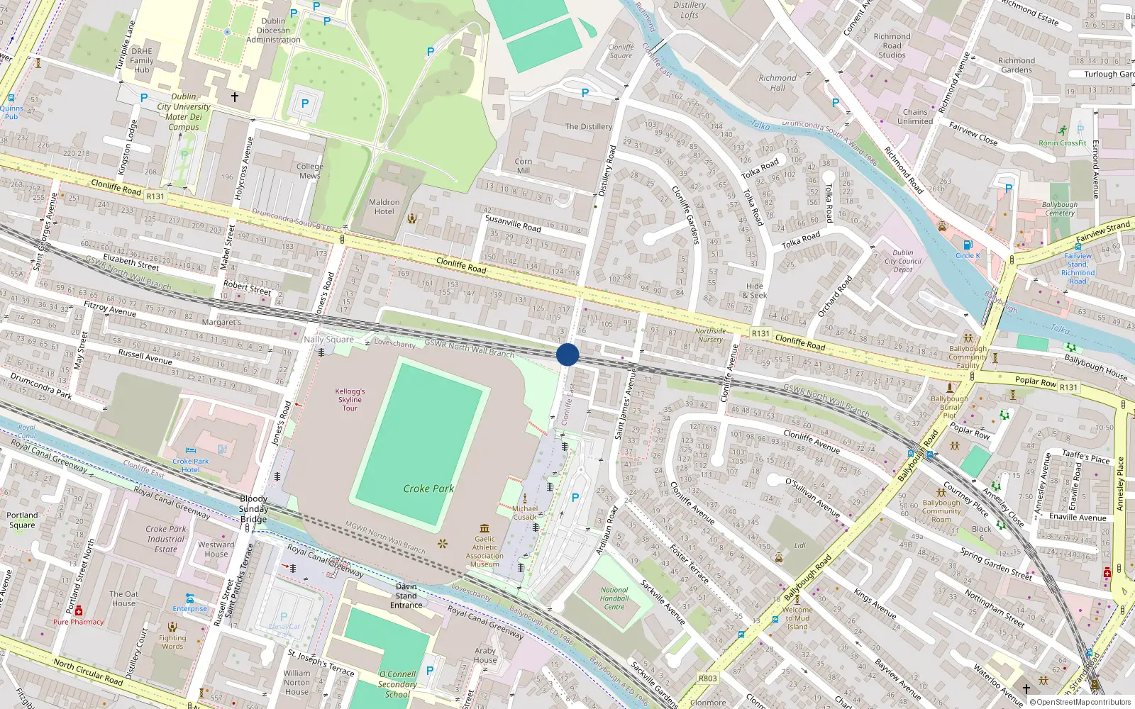 Overhead map showing the location of 7 Hollybank Court, St Josephs Avenue, Drumcondra Dublin 5