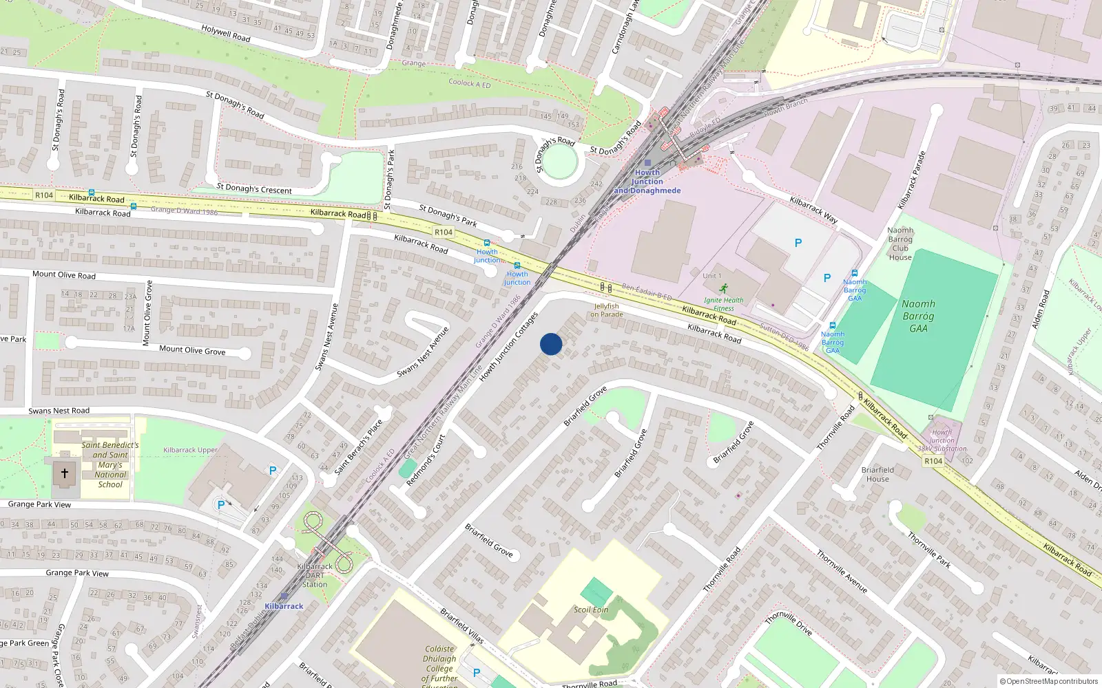 Overhead map showing the location of 7 Howth Junction Cottages, Raheny, Dublin 5
