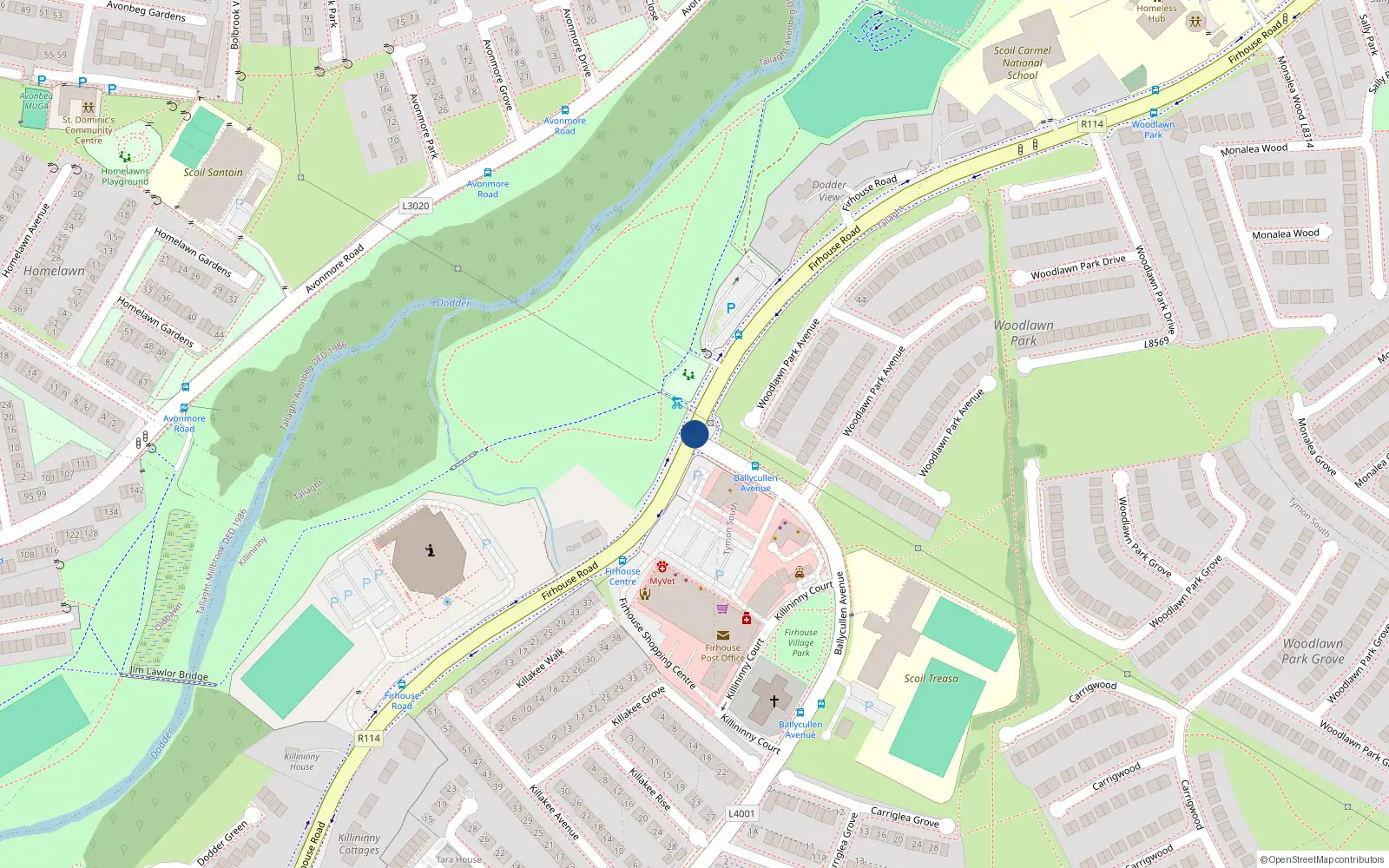 Overhead map showing the location of 7 Hunters Crescent, Ballycullen, Firhouse