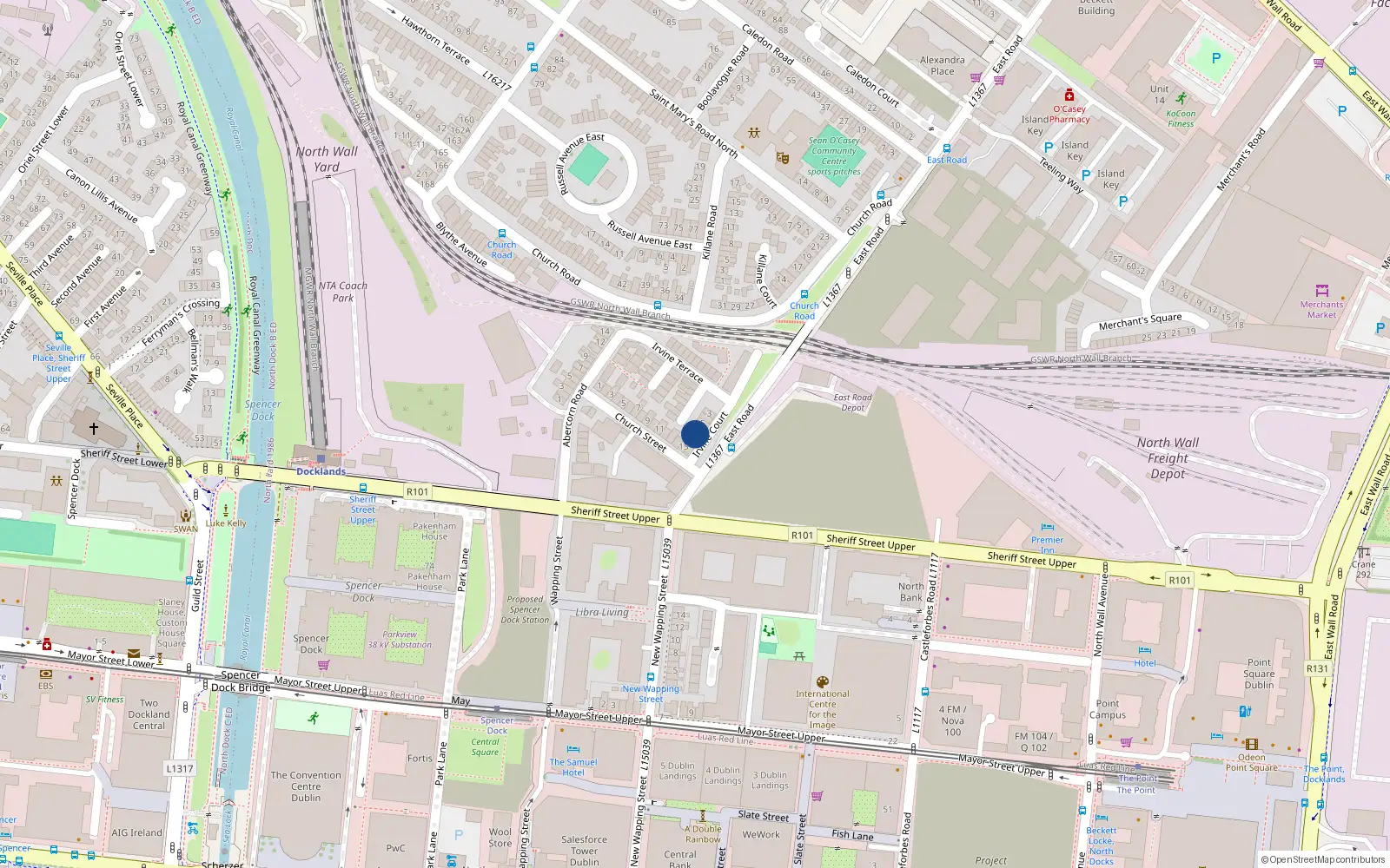 Overhead map showing the location of 7 Irvine Court, East Wall, Dublin 3