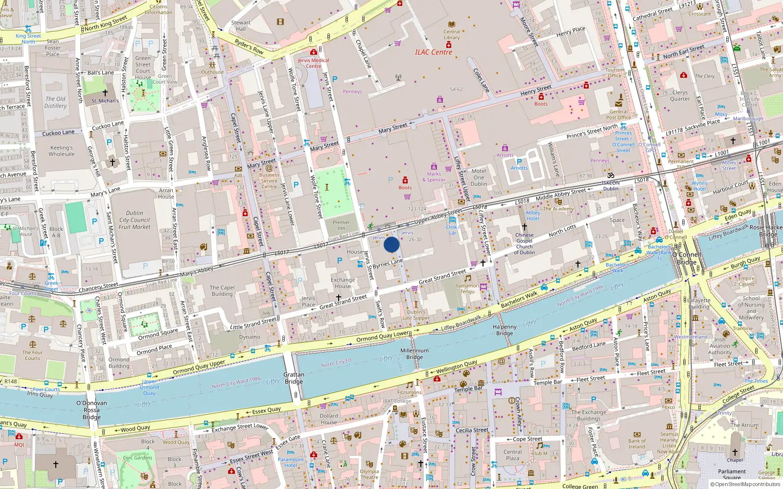 Overhead map showing the location of 6/7 Jervis Street, Dublin 1
