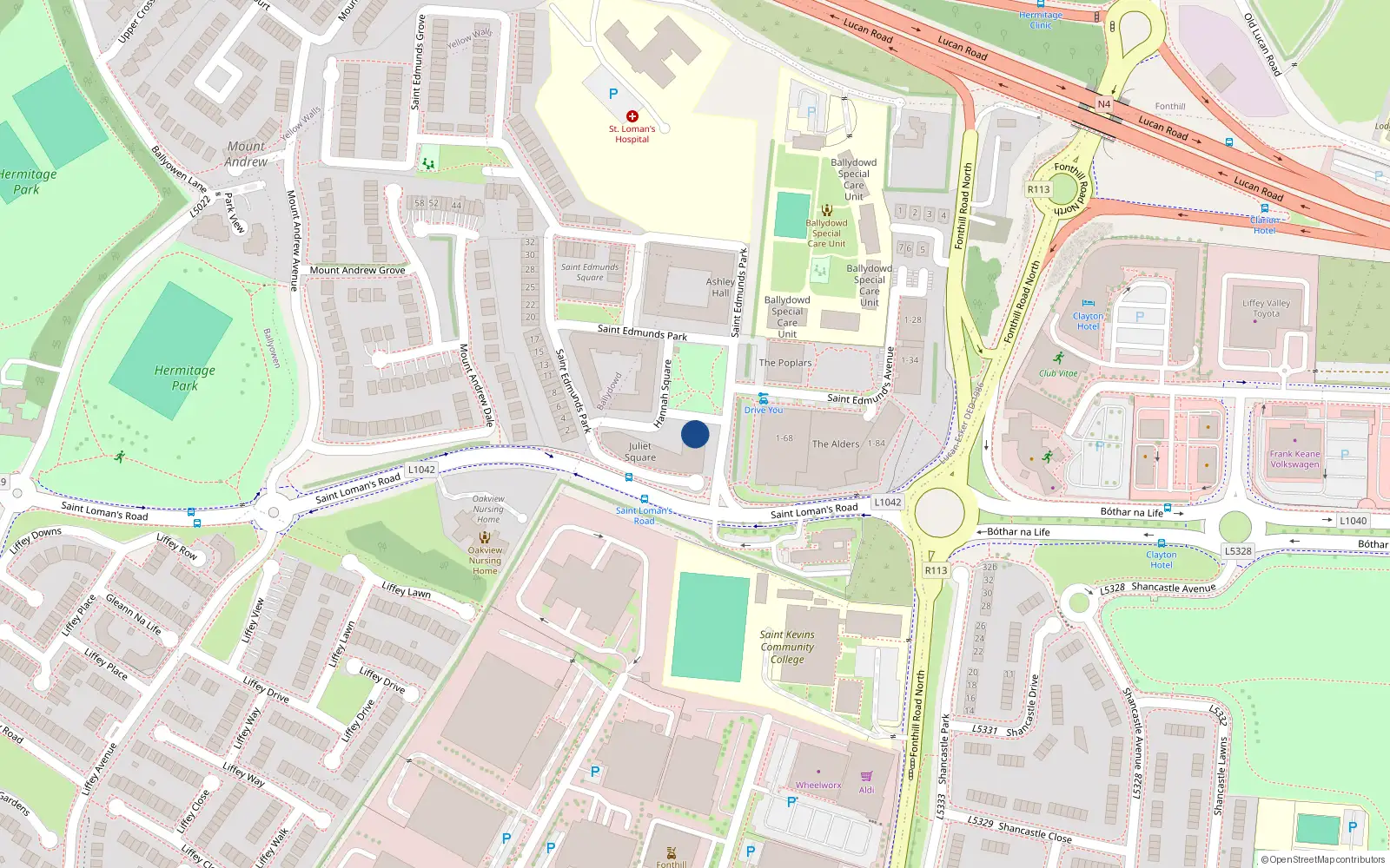 Overhead map showing the location of 7 Juliet Square, St Edmunds, Lucan