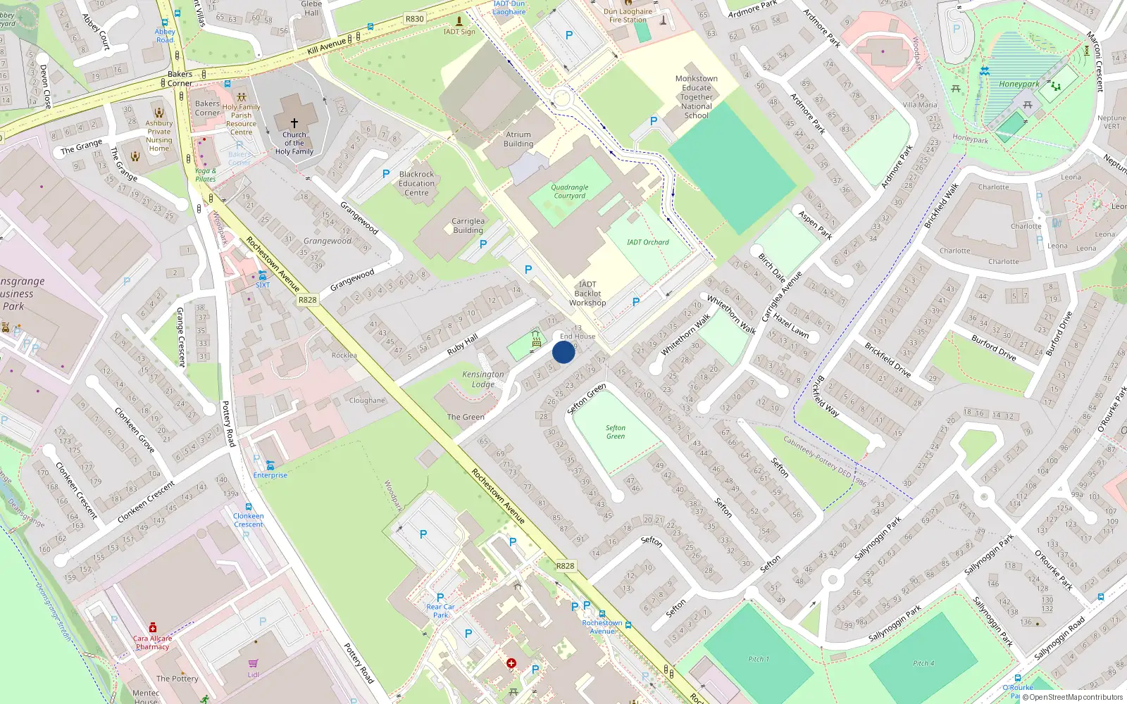 Overhead map showing the location of 7 Kensington Manor, Dún Laoghaire