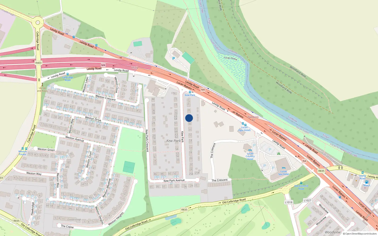 Overhead map showing the location of 7 Kew Park, Lucan