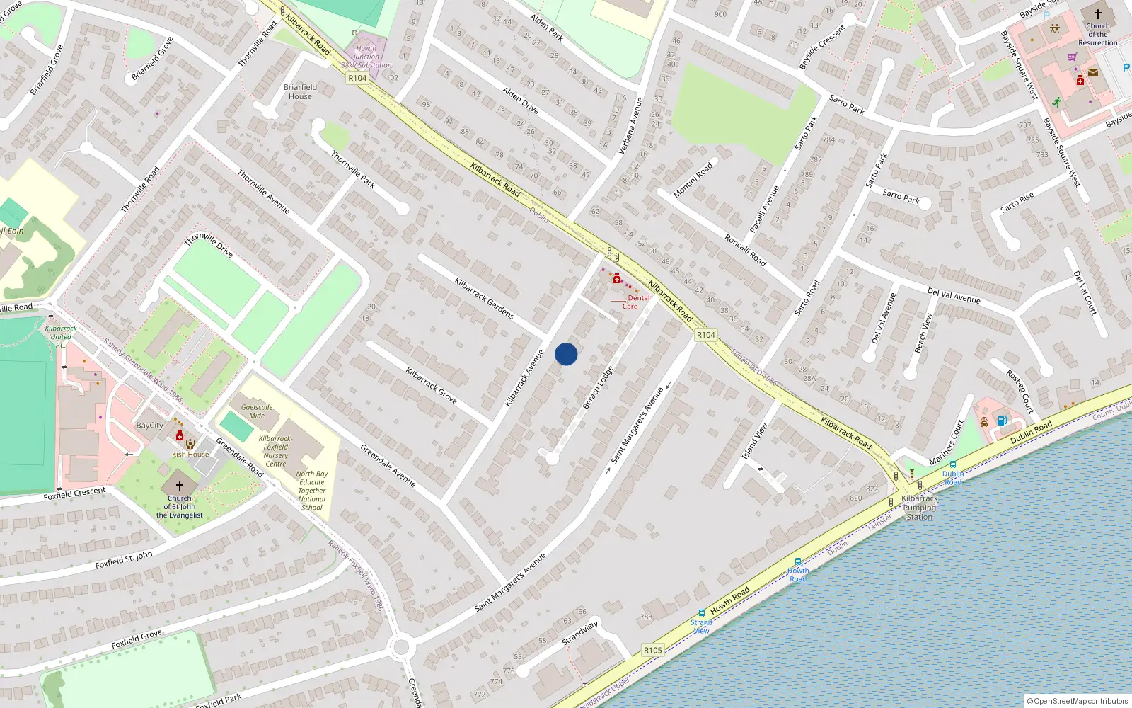 Overhead map showing the location of 7 Kilbarrack Avenue, Dublin 5