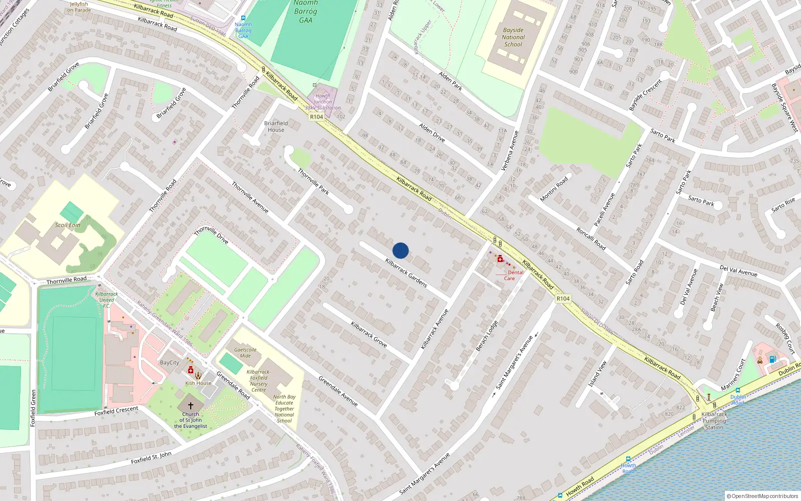Overhead map showing the location of 7 Kilbarrack Gardens, Dublin 5