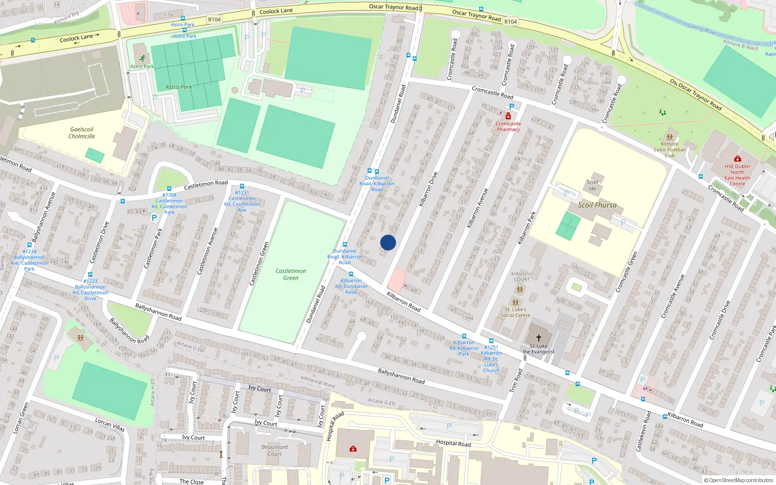 Overhead map showing the location of 7 Kilbarron Drive, Coolock, Dublin 5