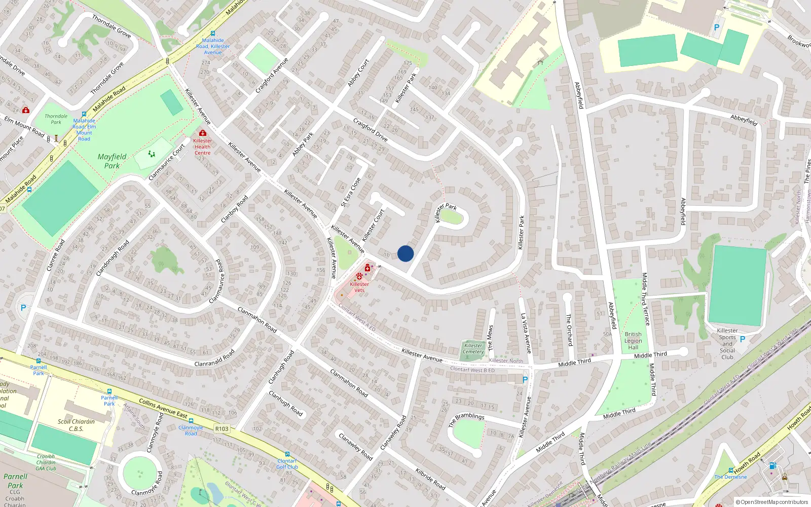 Overhead map showing the location of 7 Killester Park, Dublin 5