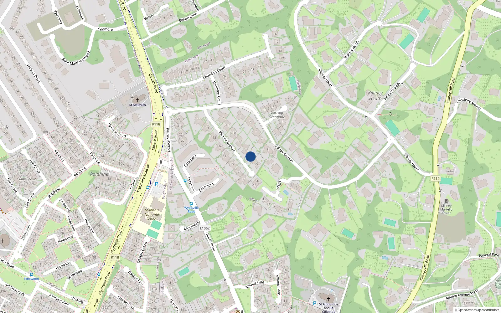 Overhead map showing the location of 7 Killiney Avenue, Killiney
