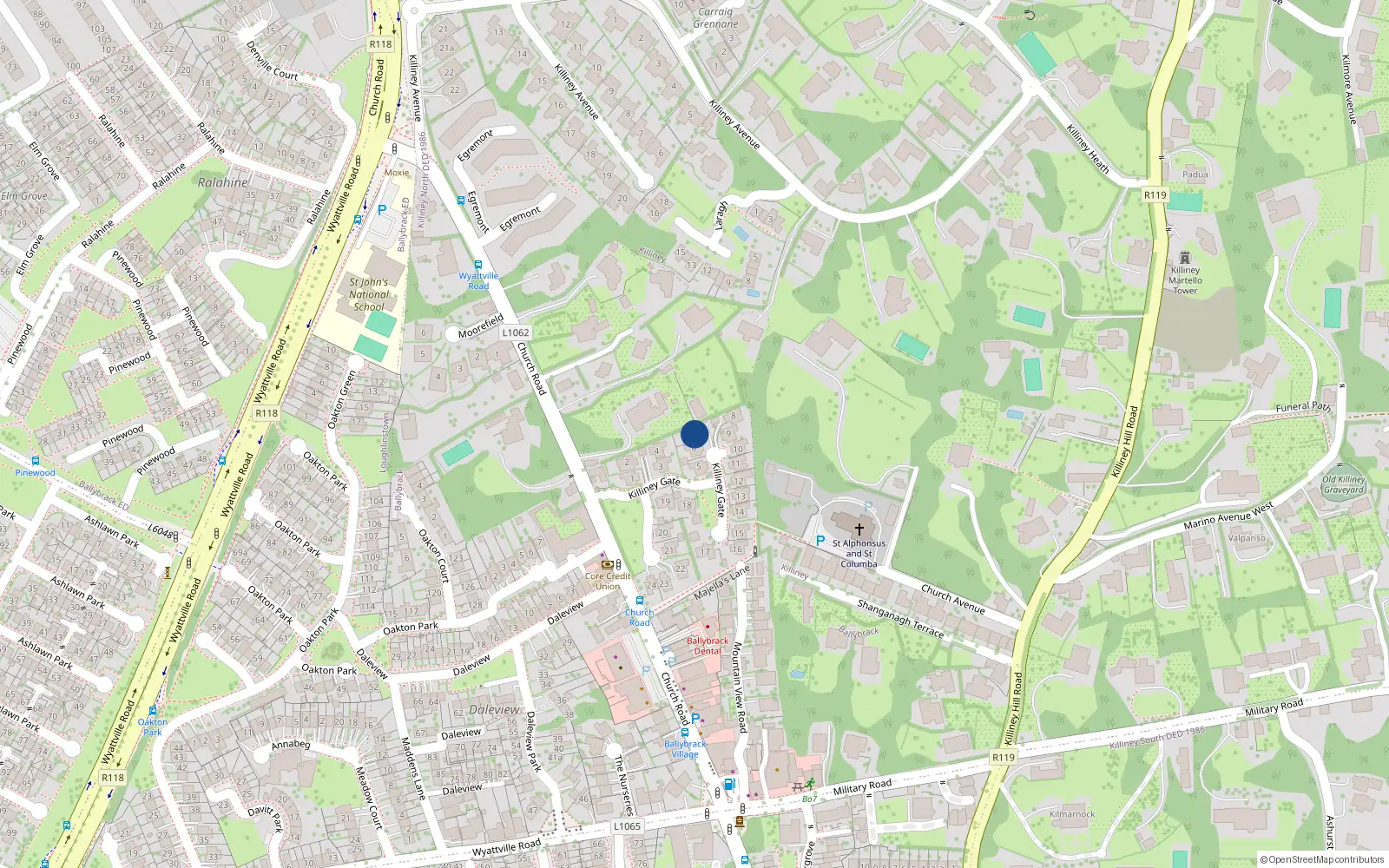 Overhead map showing the location of 7 Killiney Gate, Killiney