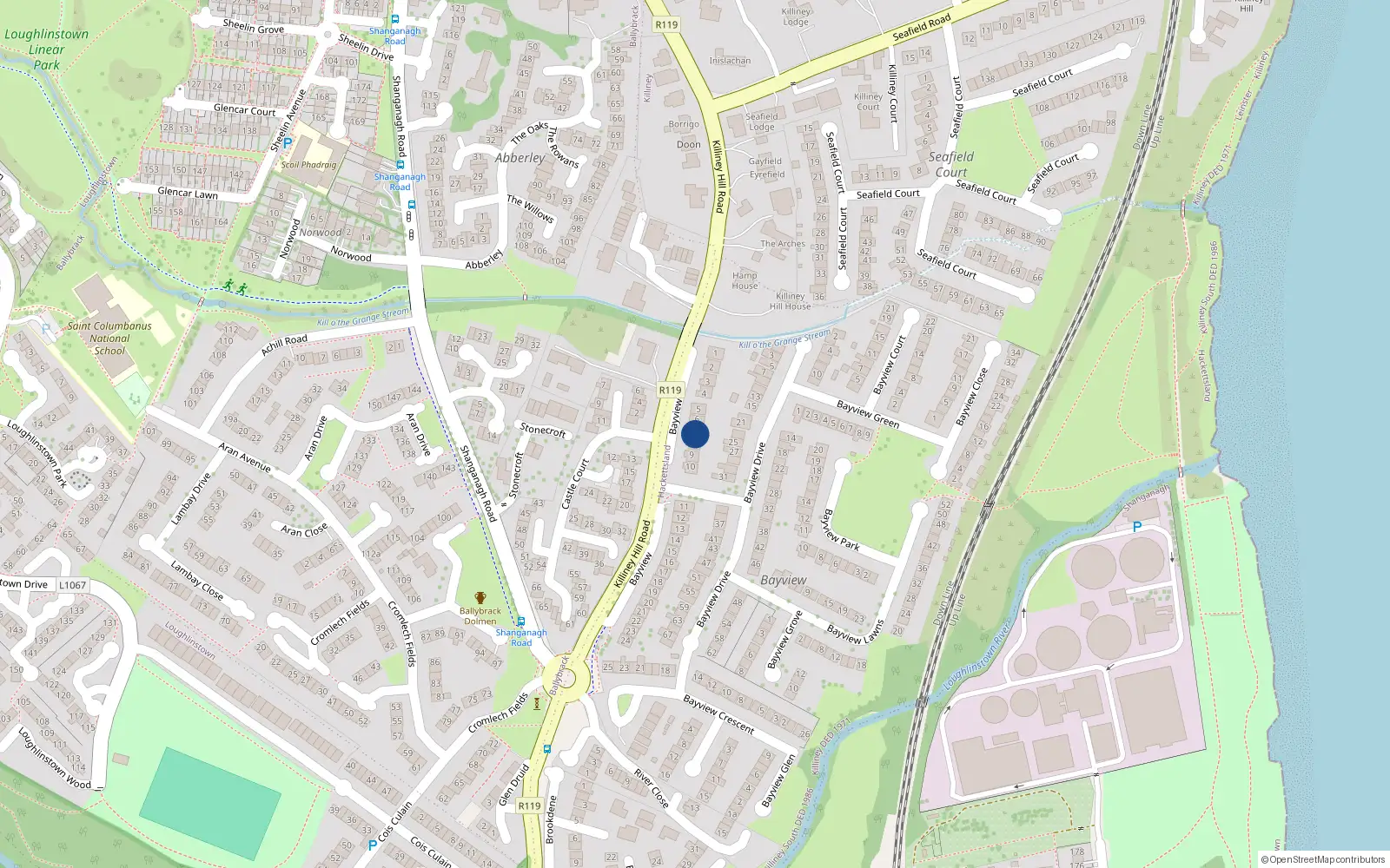 Overhead map showing the location of 7 Killiney Hill Road Lower, Killiney, Dublin