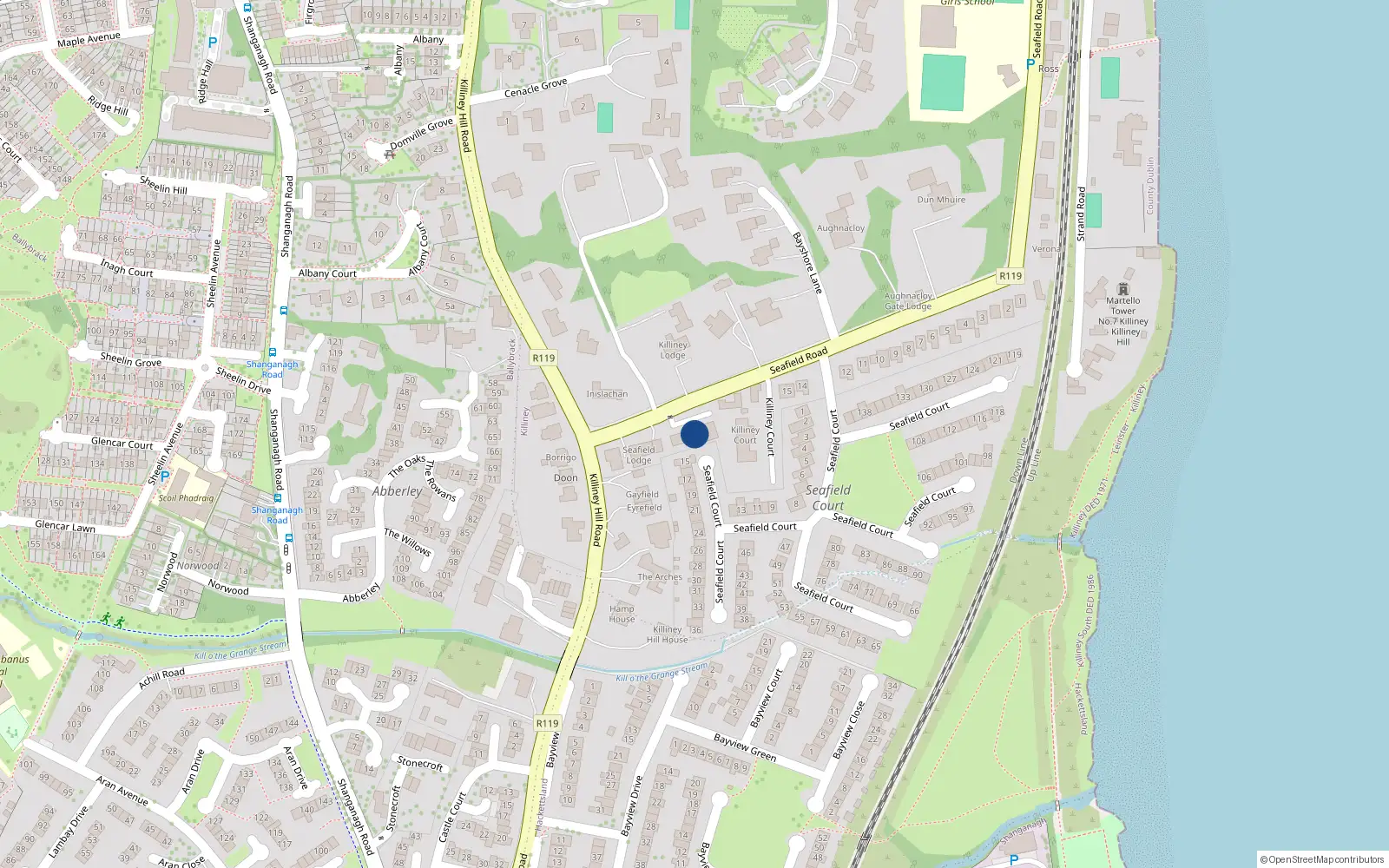 Overhead map showing the location of 7 Killiney Oaks, Seafield Road, Killiney