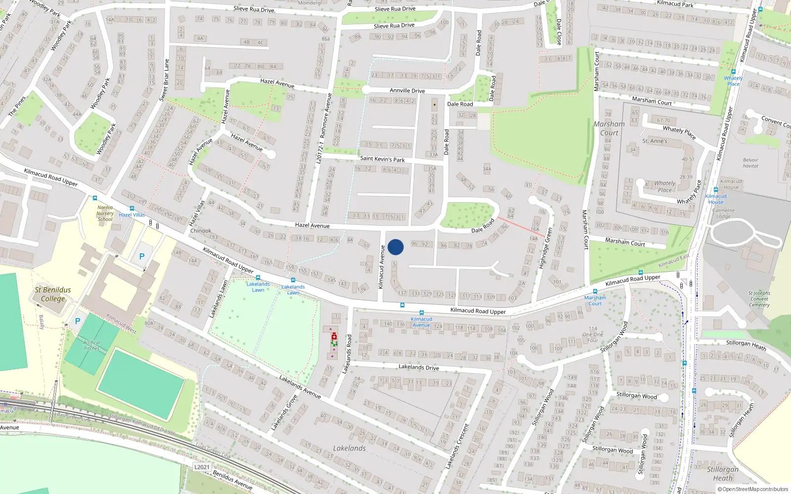Overhead map showing the location of 7 Kilmacud Avenue, Stillorgan, Dublin