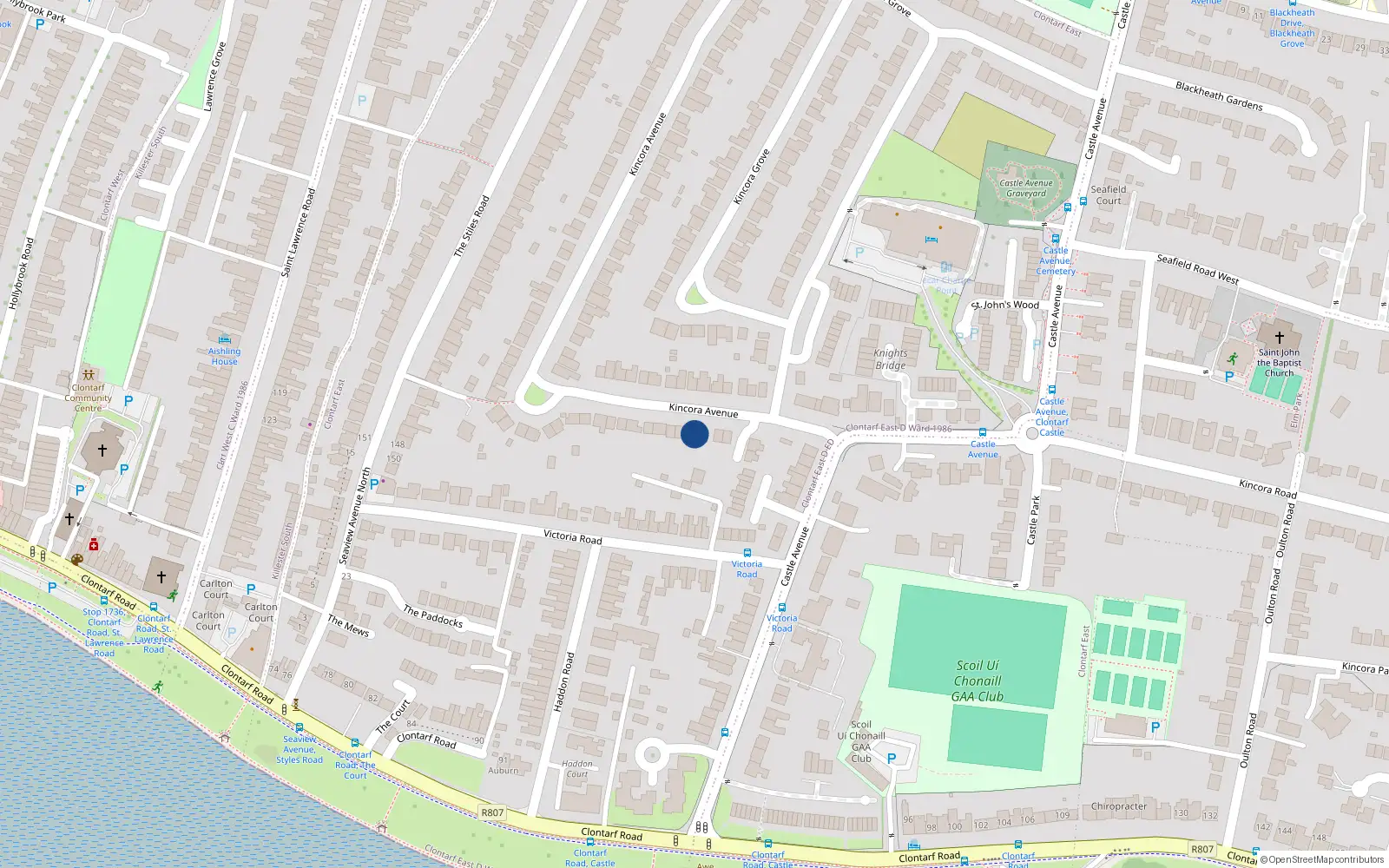 Overhead map showing the location of 7 Kincora Avenue, Dublin 3