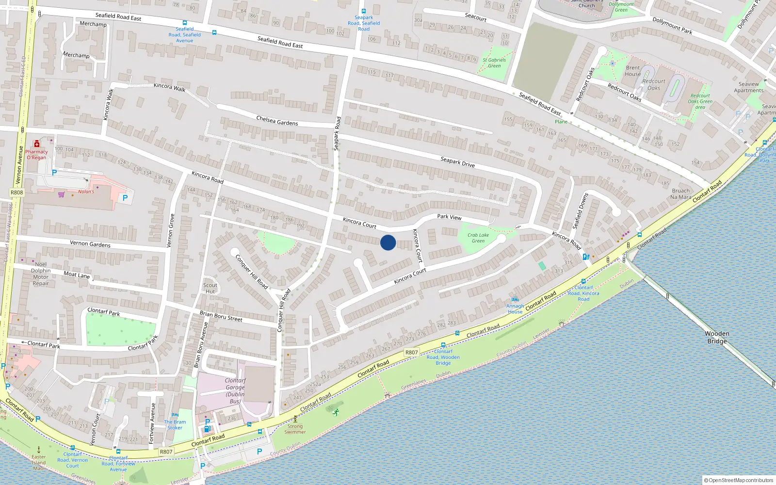 Overhead map showing the location of 7 Kincora Court, Clontarf, Dublin 3