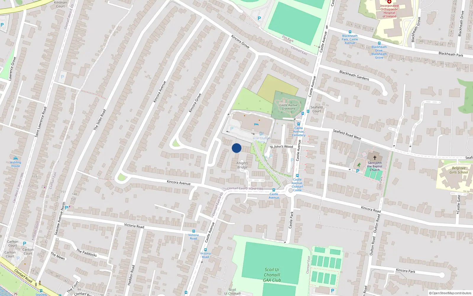 Overhead map showing the location of 7 Knights Bridge, Castle Avenue, Clontarf