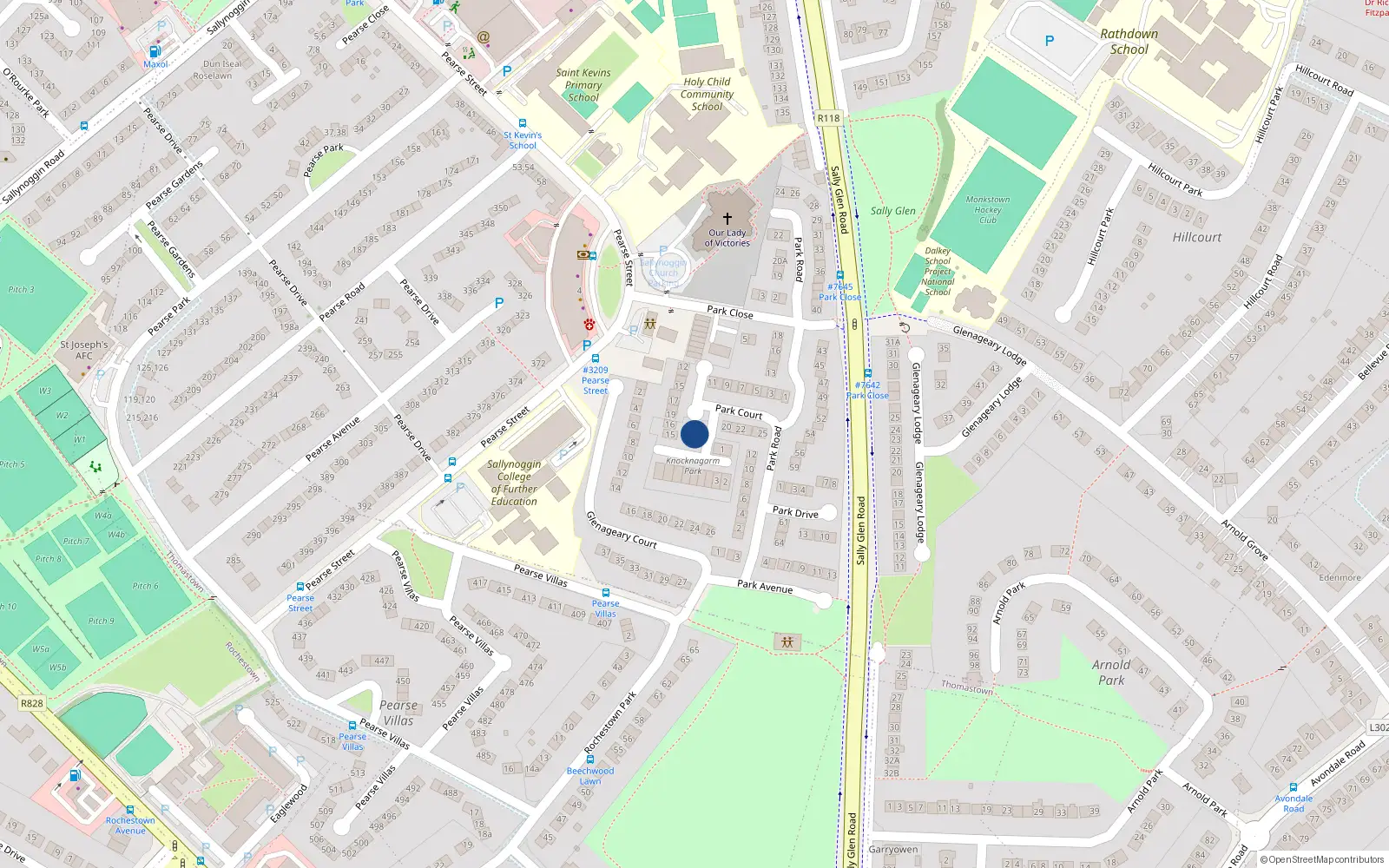 Overhead map showing the location of 7 Knocknagarm Park, Glenageary