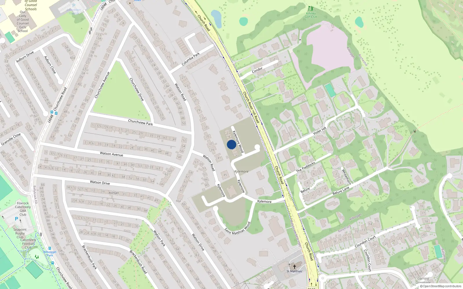 Overhead map showing the location of 7 Kylemore Wood, Killiney