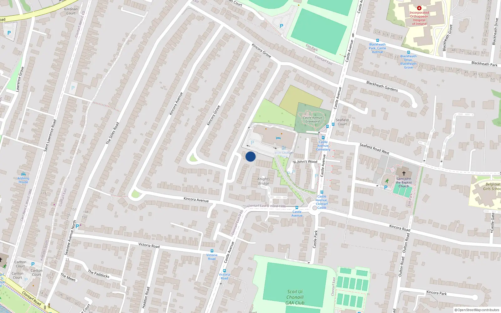 Overhead map showing the location of 7 Lambourne Village, Clontarf, Dublin 3