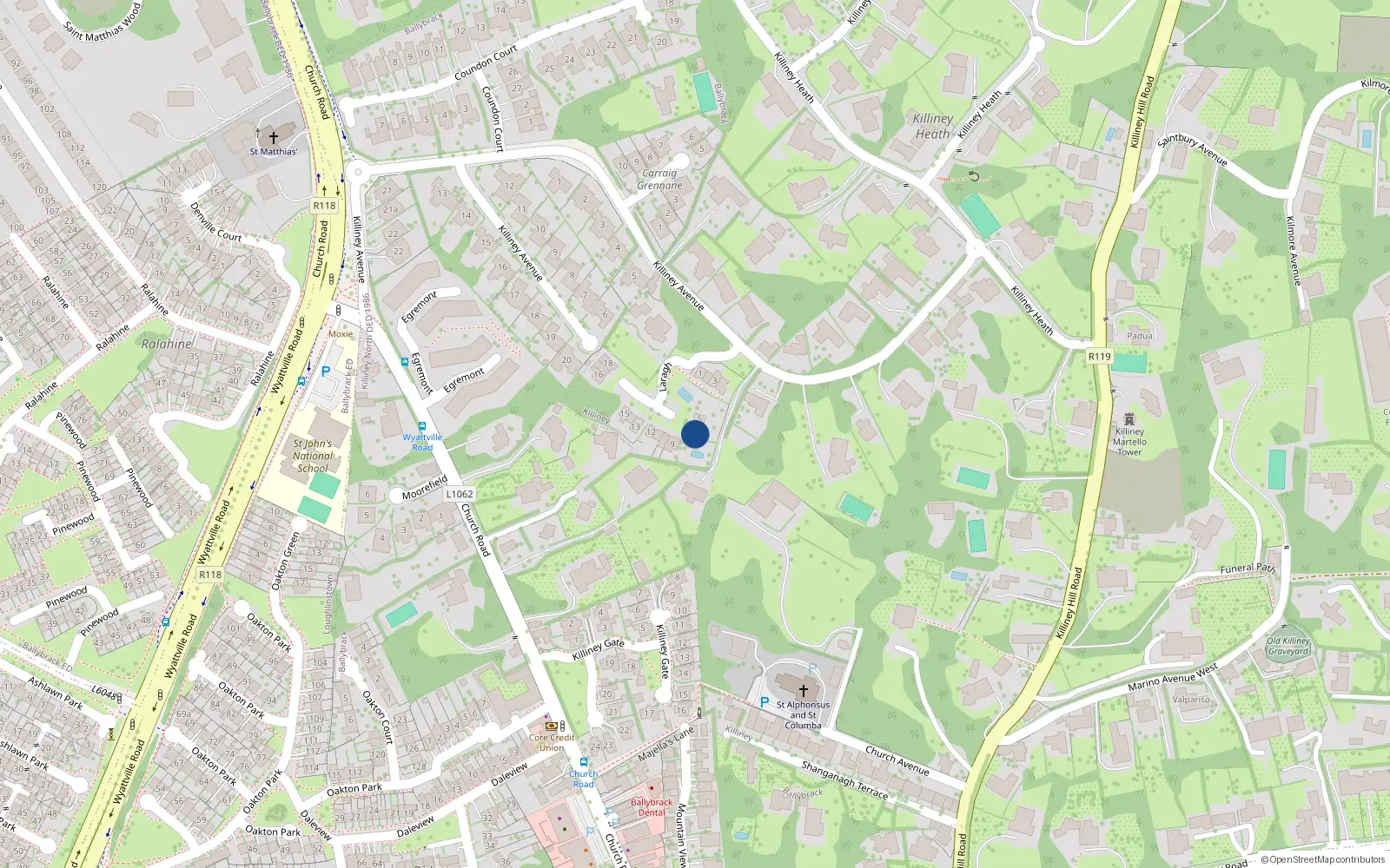 Overhead map showing the location of 7 Laragh, Killiney, Dublin