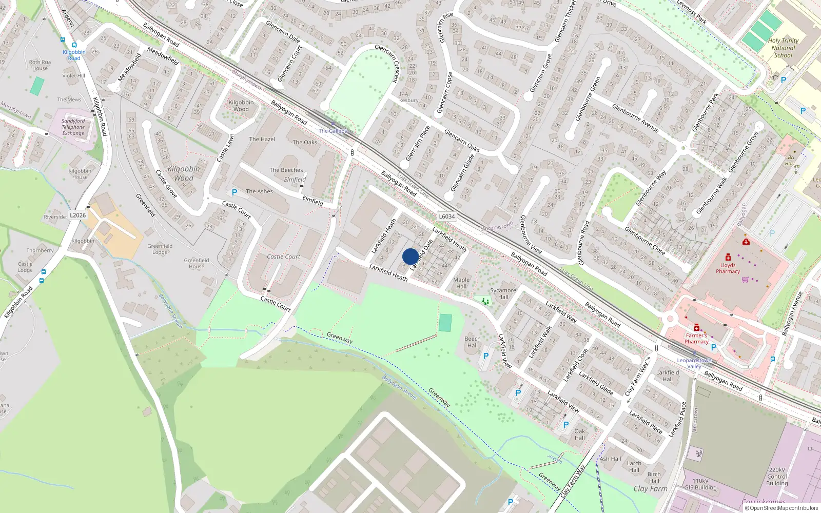 Overhead map showing the location of 7 Larkfield Dale, Kilgobbin