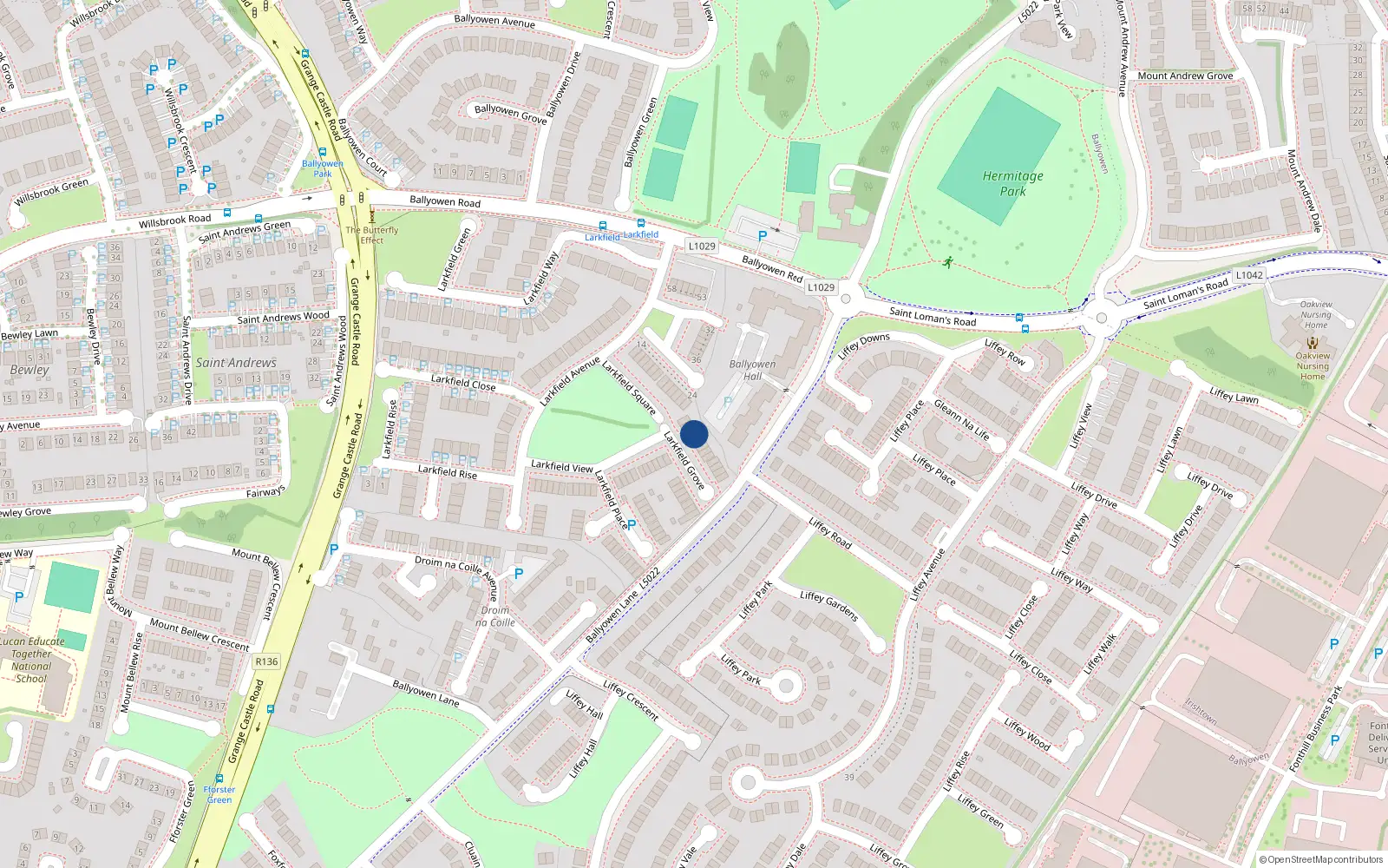 Overhead map showing the location of 7 Larkfield Grove, Lucan