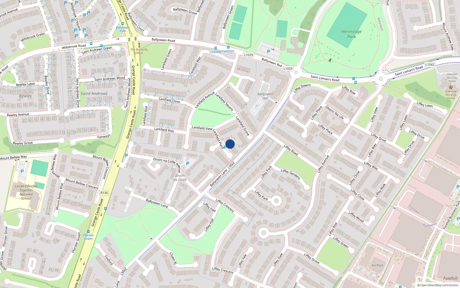 Overhead map showing the location of 7 Larkfield Place, Lucan