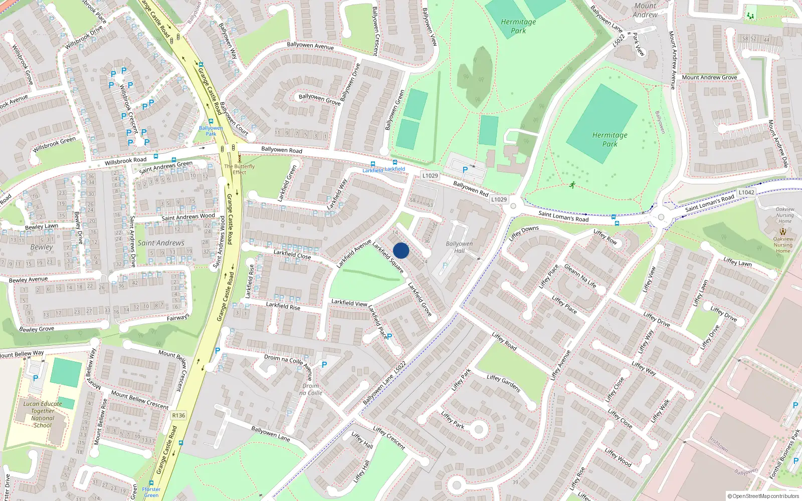 Overhead map showing the location of 7 Larkfield Square, Larkfield Avenue, Lucan