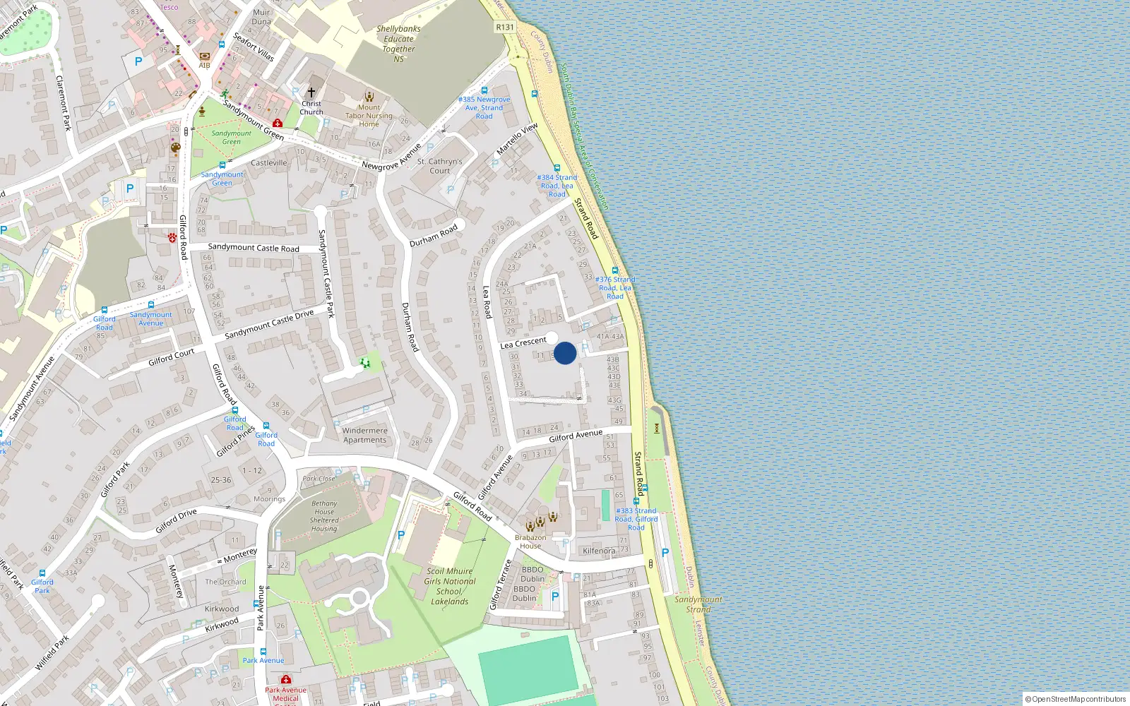 Overhead map showing the location of 7 Lea Crescent, Sandymount
