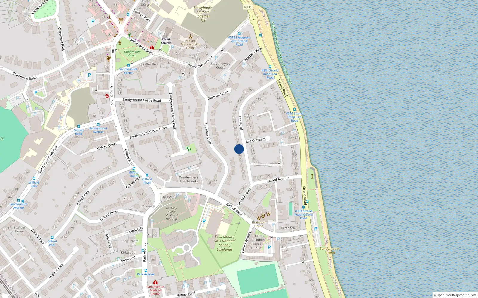Overhead map showing the location of 7 Lea Road, Sandymount
