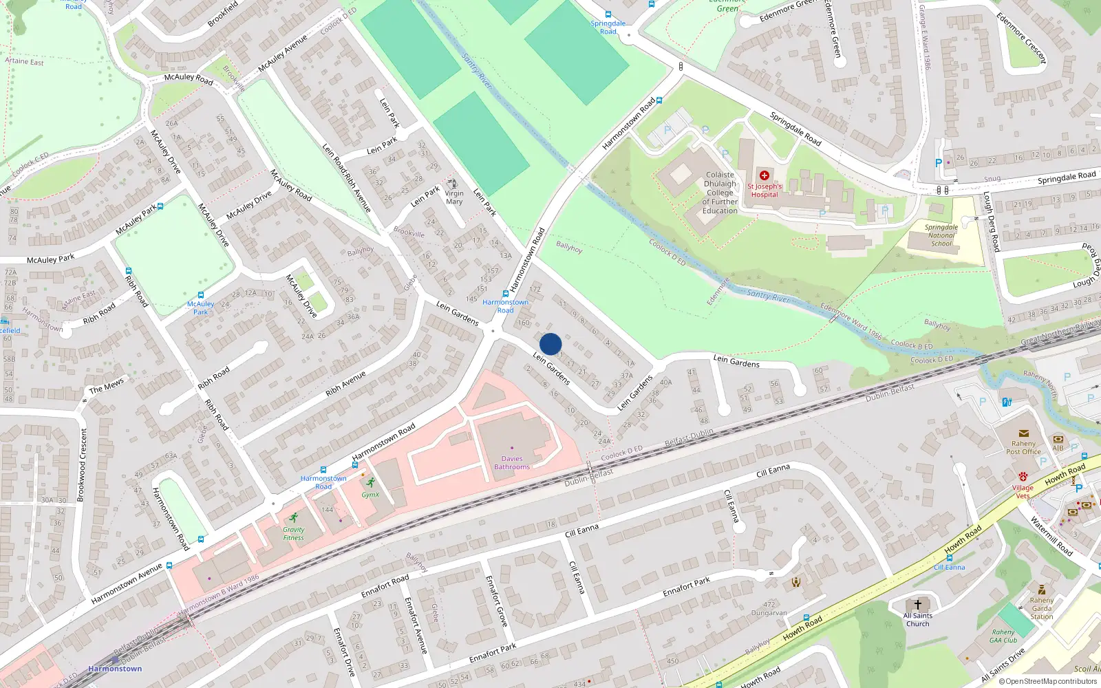 Overhead map showing the location of 7 Lein Gardens, Dublin 5