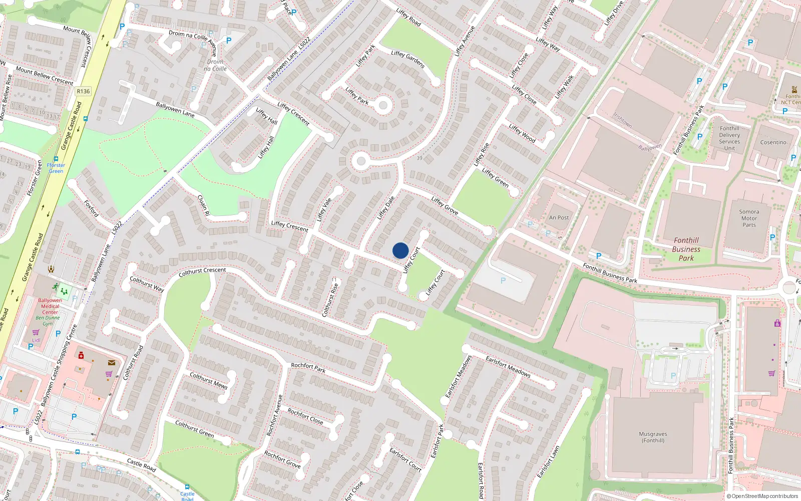 Overhead map showing the location of 7 Liffey Court, Lucan
