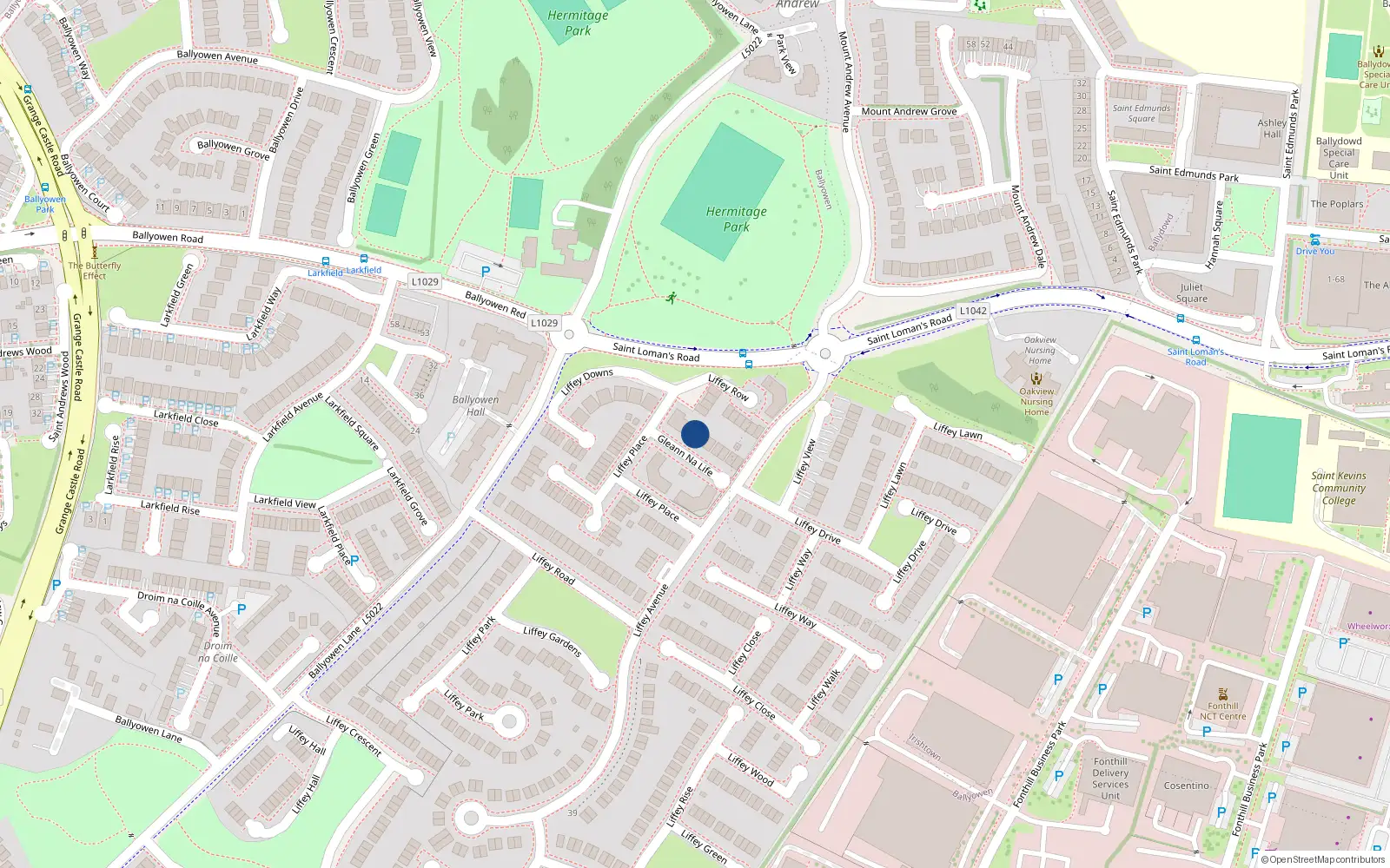 Overhead map showing the location of 7 Liffey Glen, Lucan