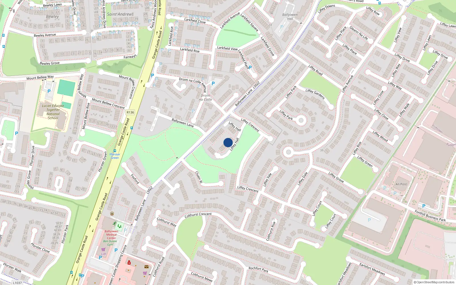 Overhead map showing the location of 7 Liffey Hall, Lucan