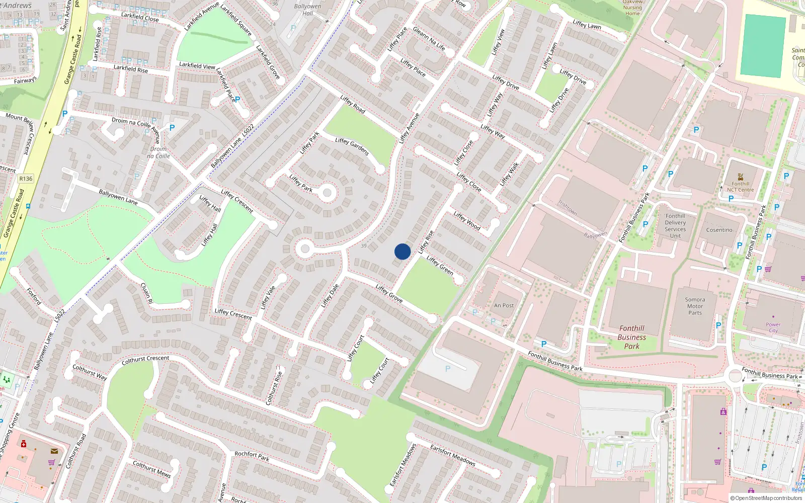 Overhead map showing the location of 7 Liffey Rise, Lucan