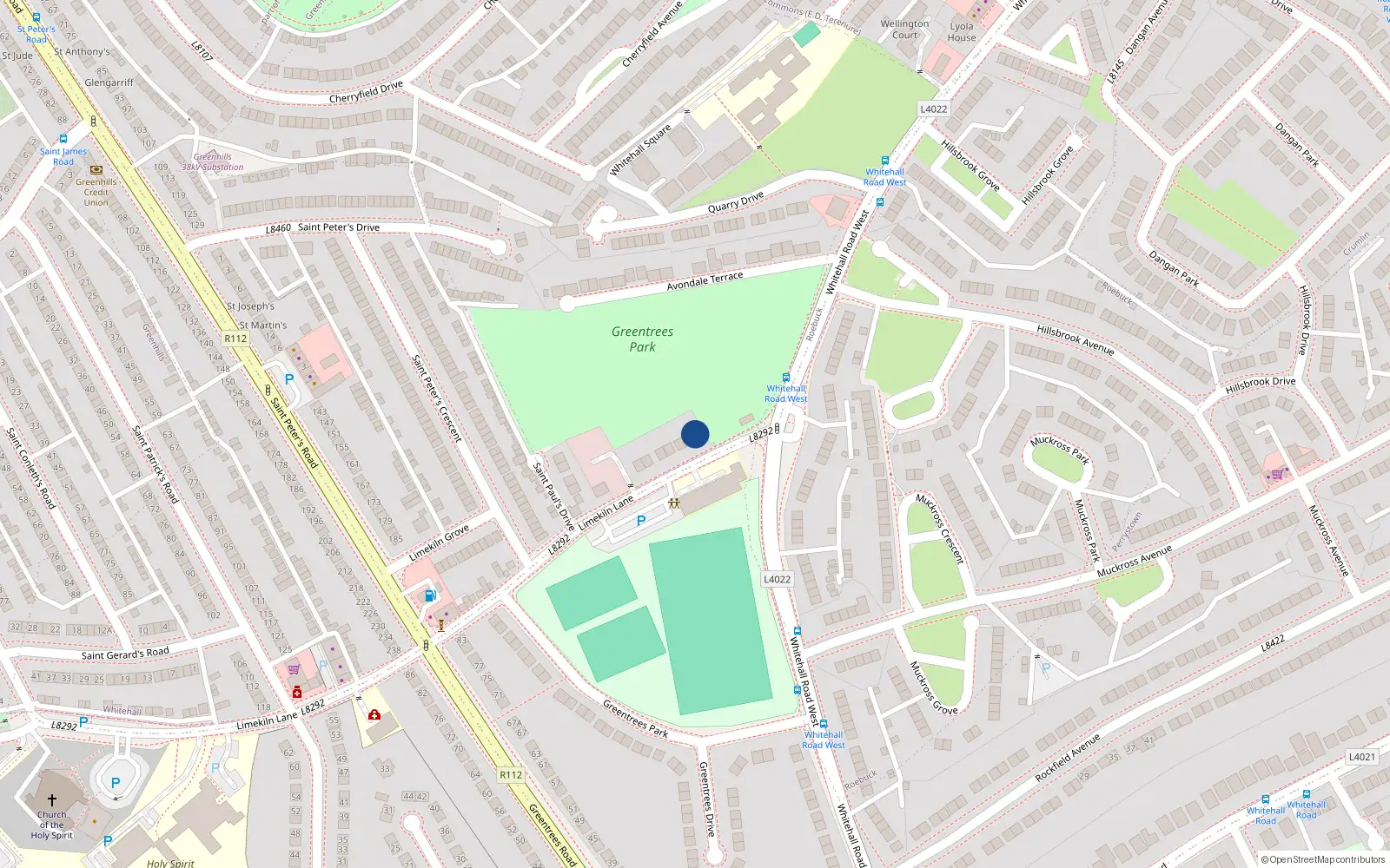 Overhead map showing the location of 7 Limekiln Lane, Dublin 12