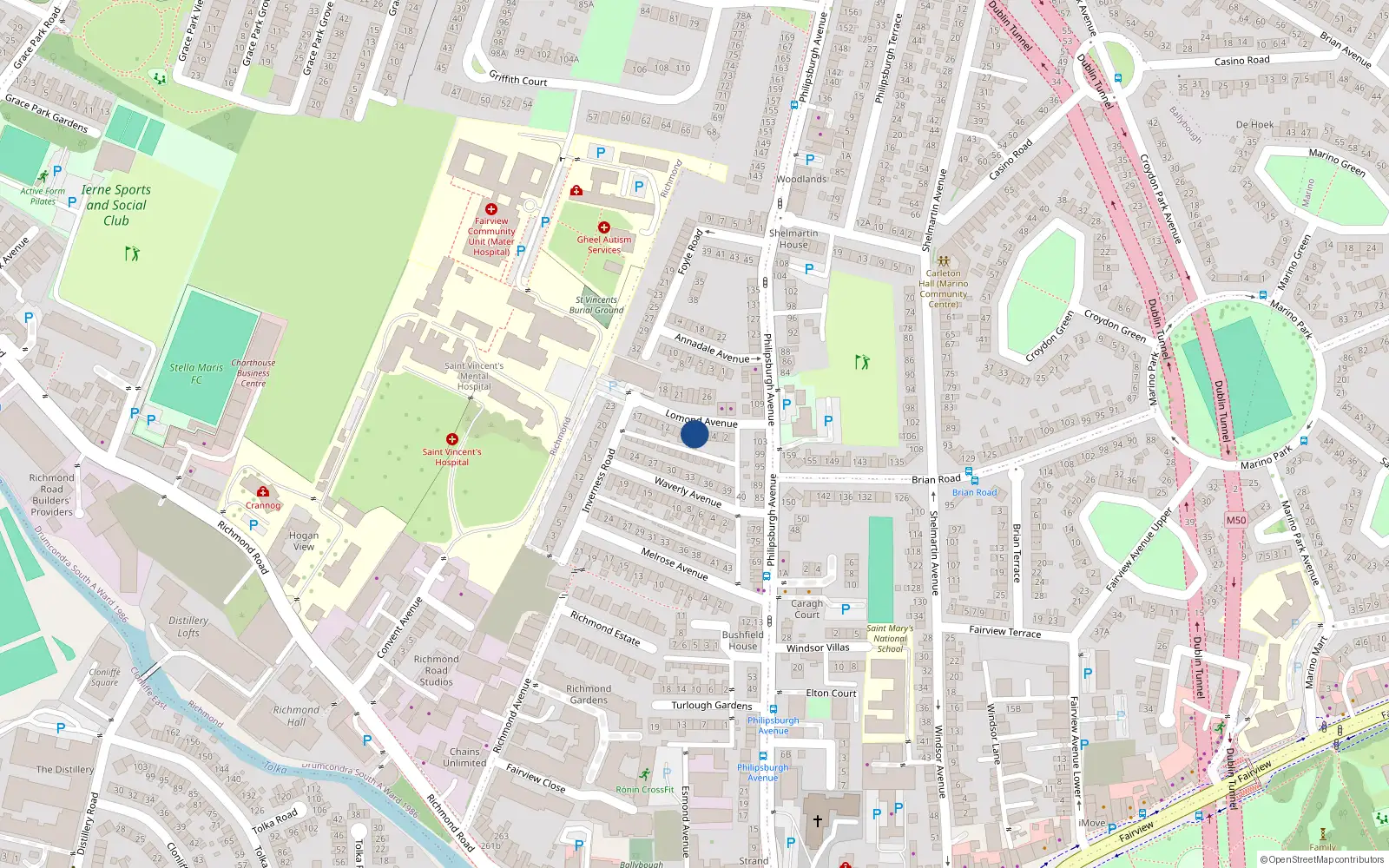 Overhead map showing the location of 7 Lomond Avenue, Dublin 3