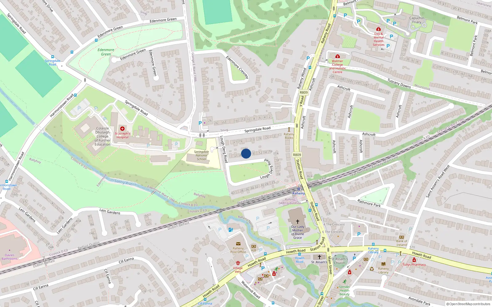 Overhead map showing the location of 7 Lough Derg Road, Dublin 5