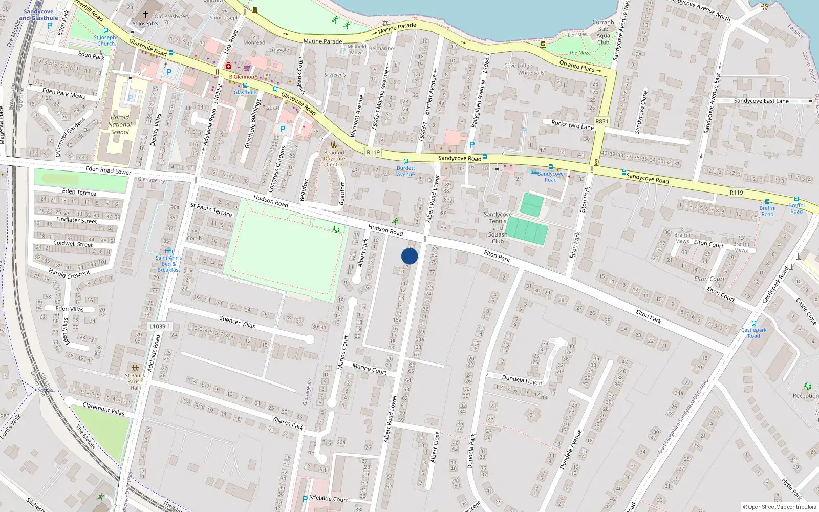 Overhead map showing the location of 7 Lower Albert Road, Sandycove, Co Dublin