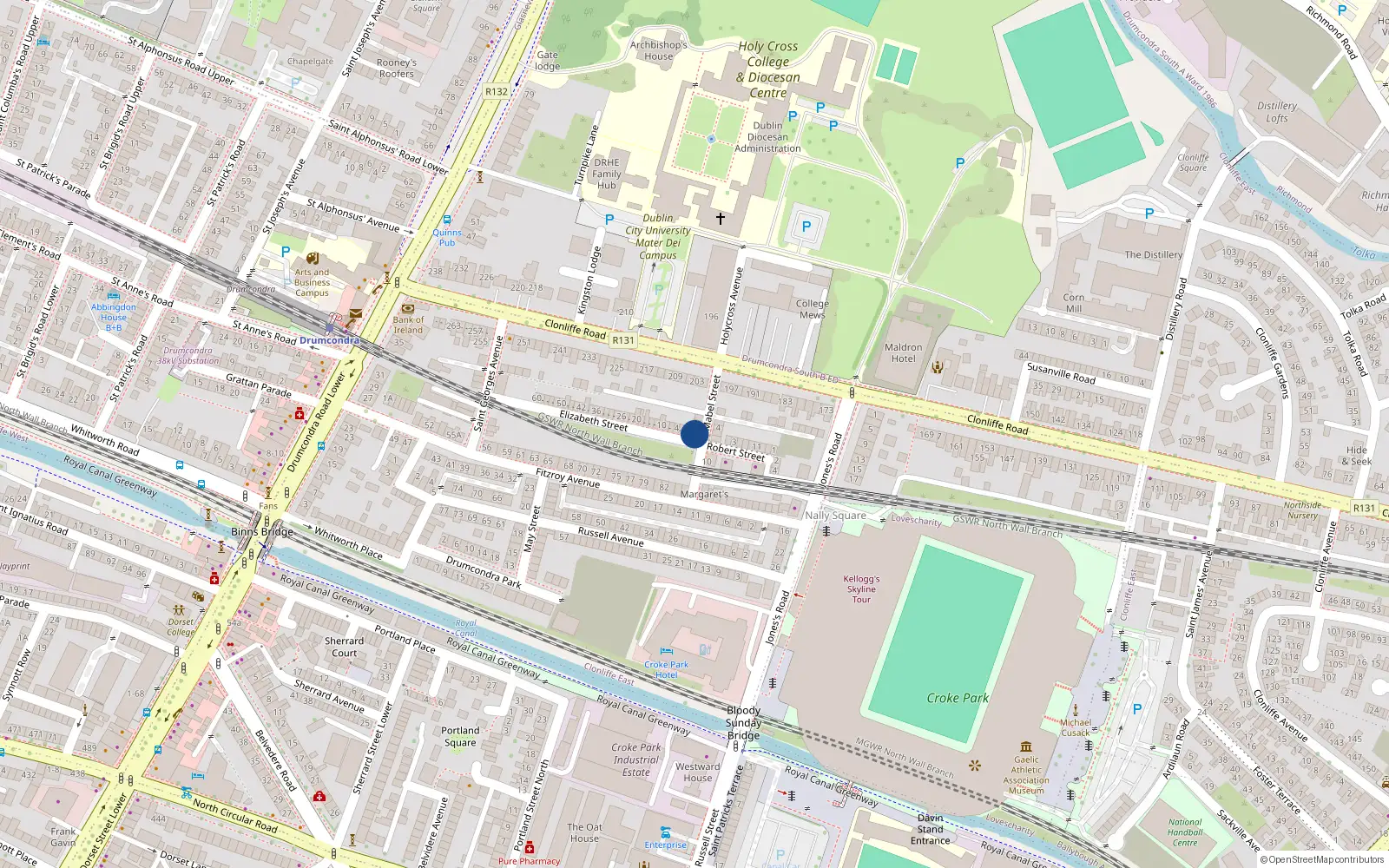 Overhead map showing the location of 7 Mabel St, Drumcondra, Dublin 3