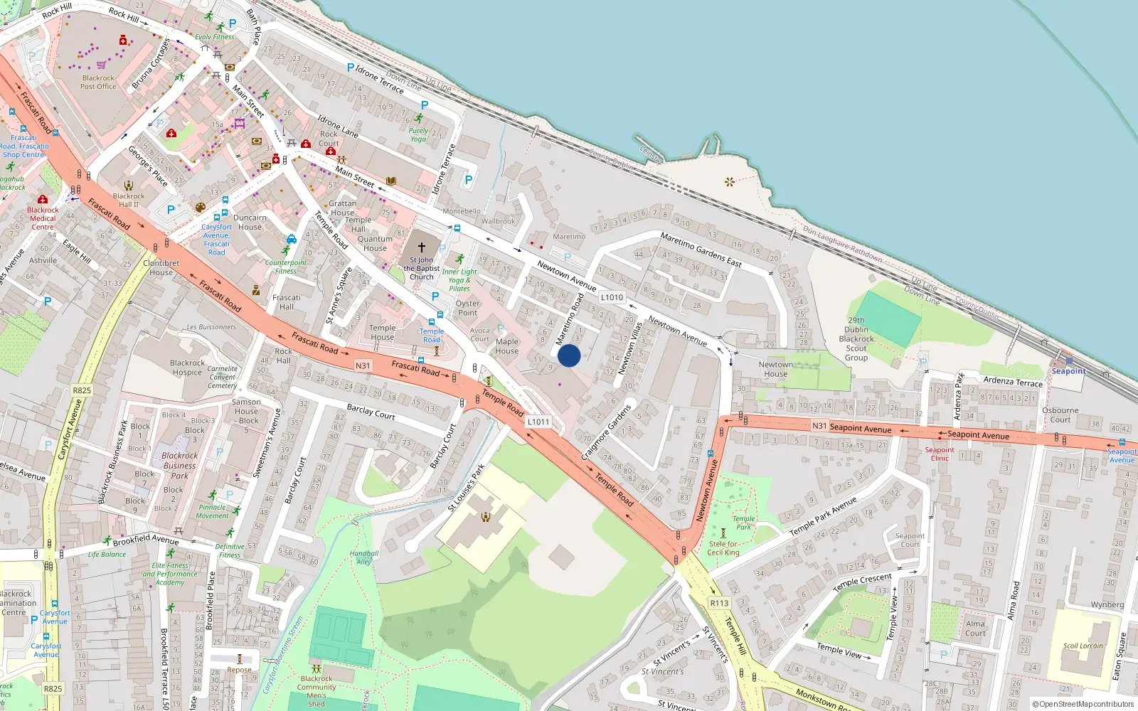Overhead map showing the location of 7 Maretimo Road, Blackrock
