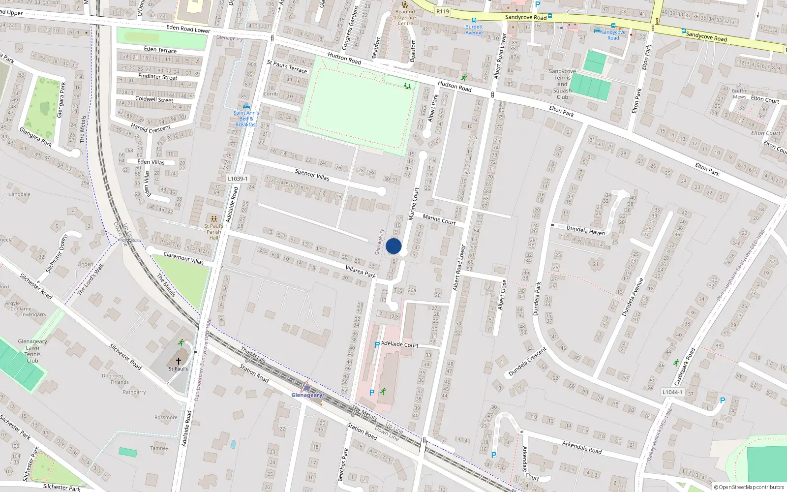 Overhead map showing the location of 7 Marine Court, Dublin