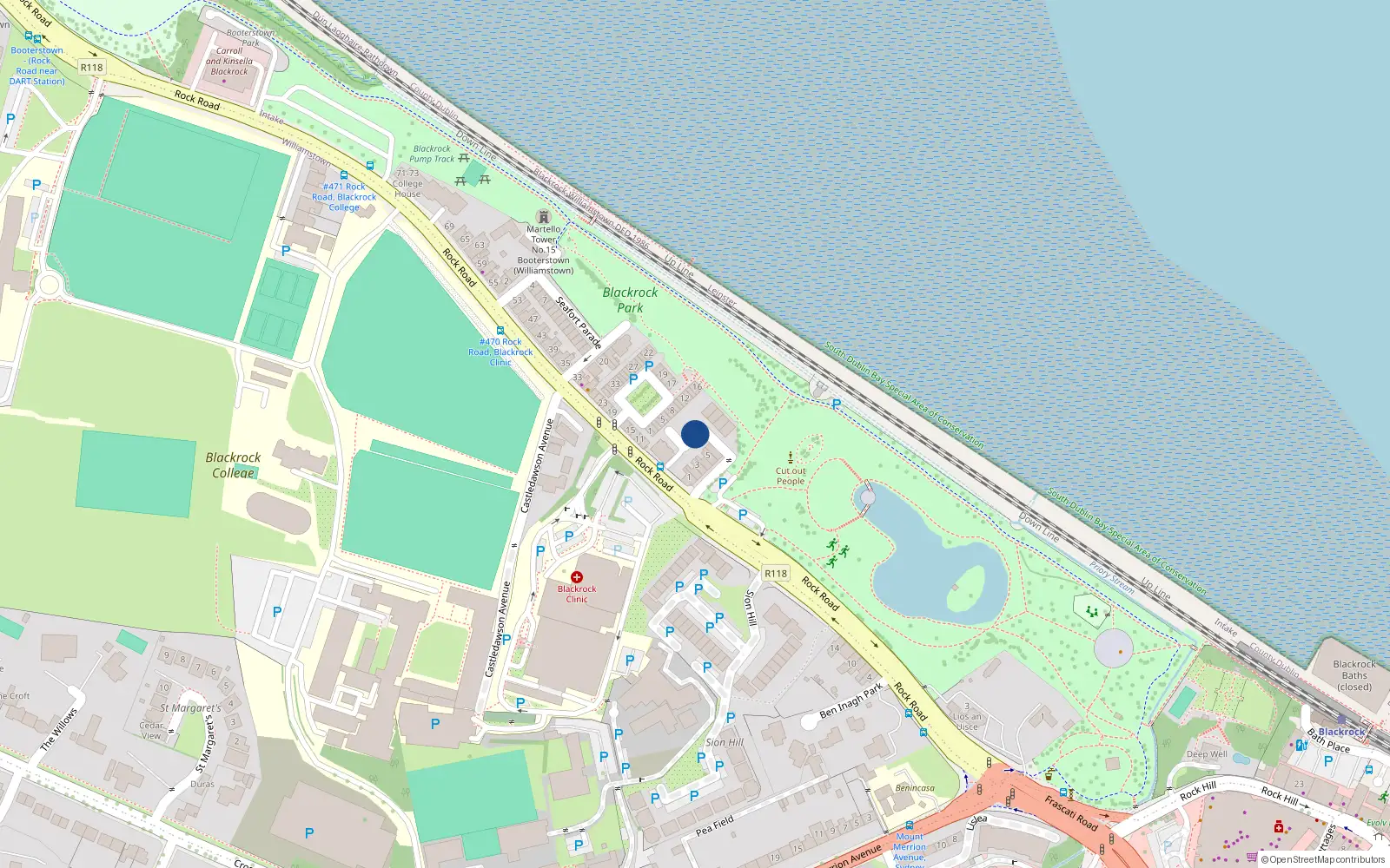 Overhead map showing the location of 7 Marine View, Phoenix Terrace, Blackrock
