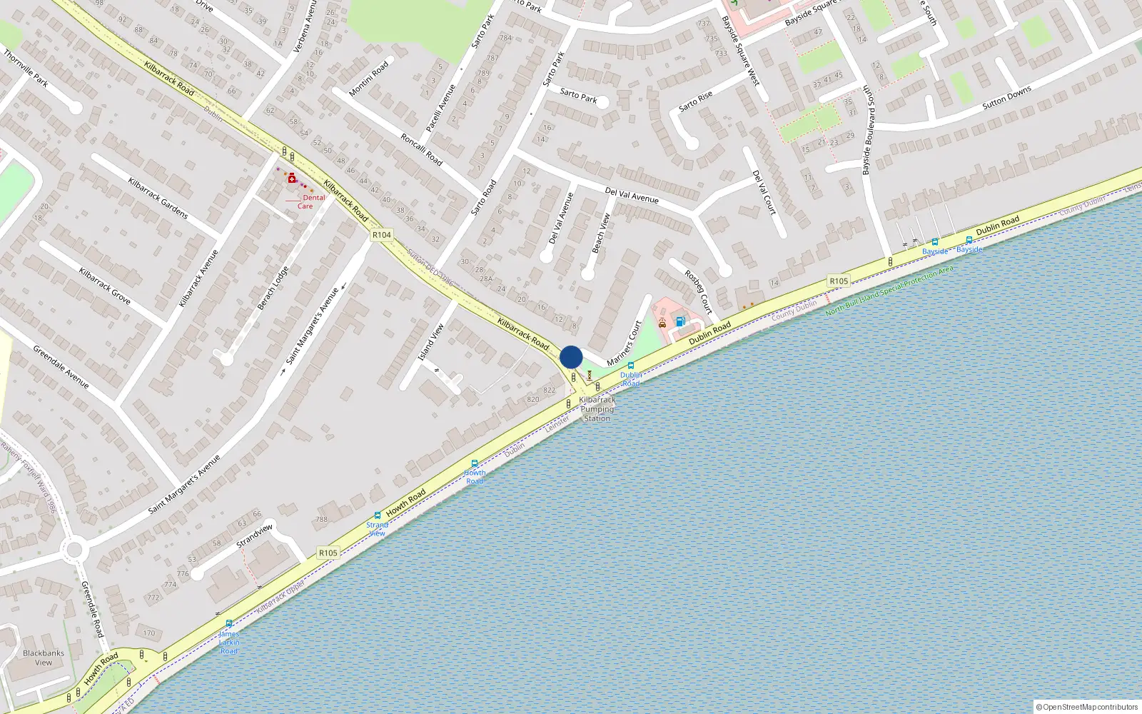 Overhead map showing the location of 7 Mariners Court, Dublin