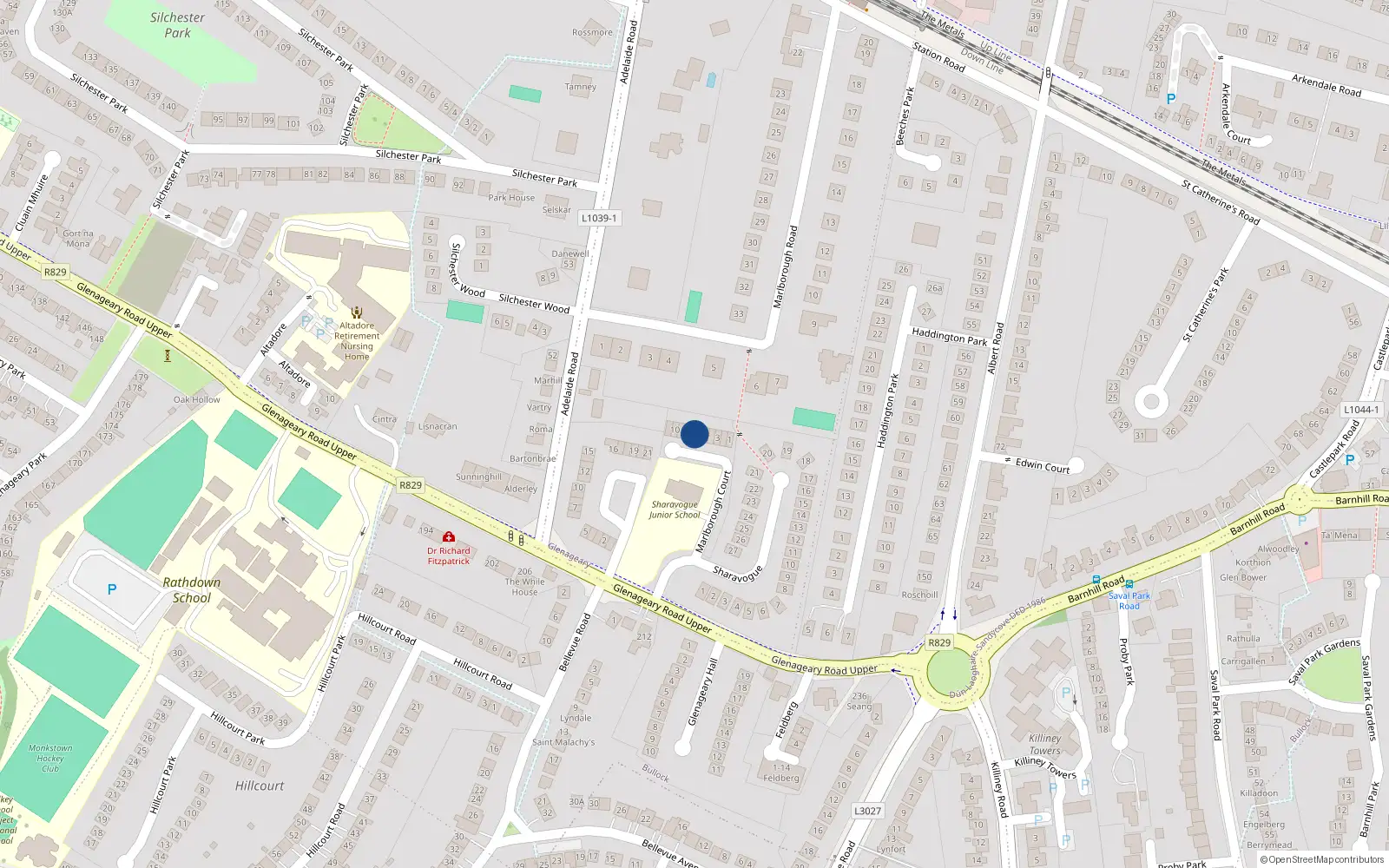 Overhead map showing the location of 7 Marlborough Court, Glenageary Road Upper, Glenageary