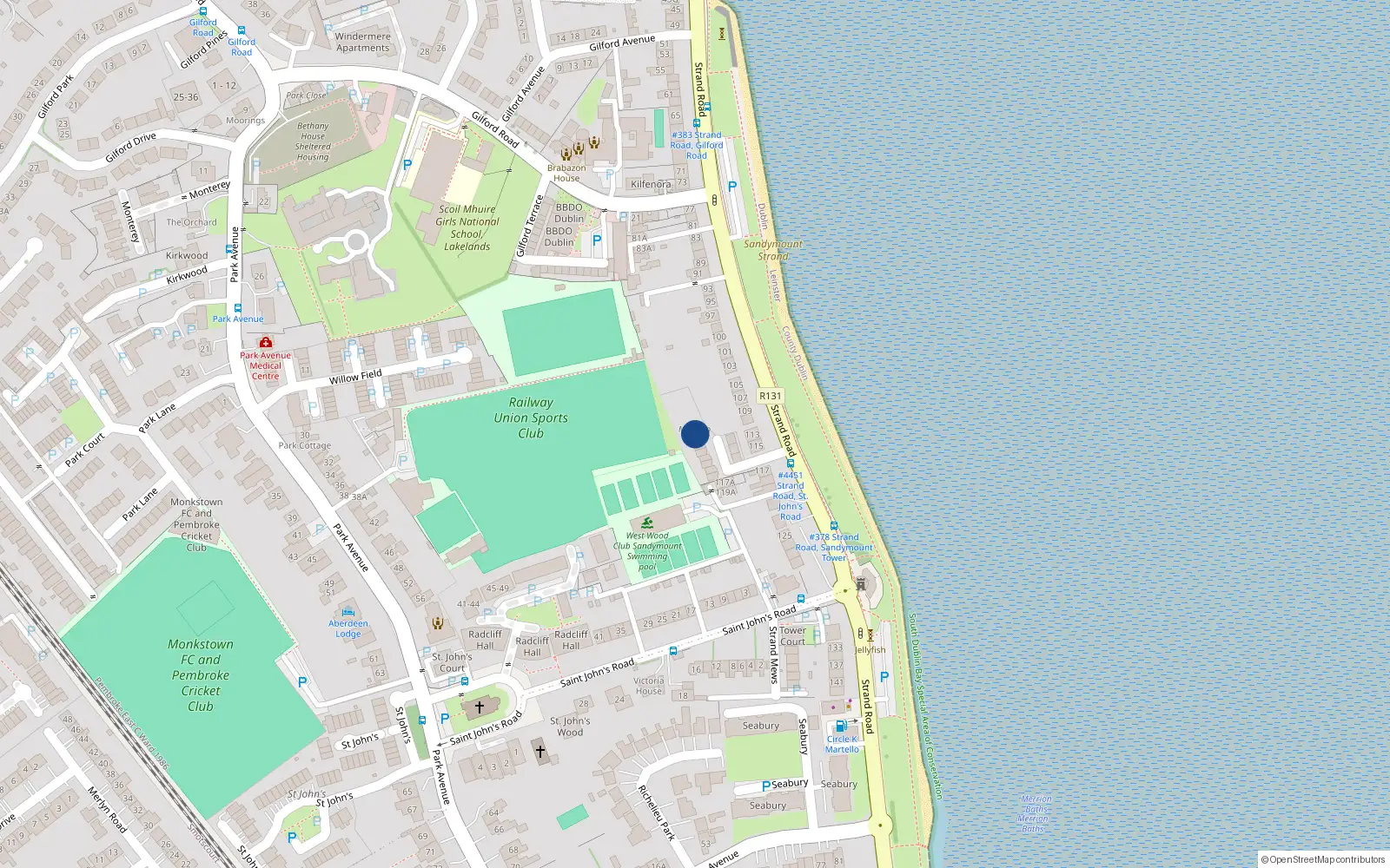 Overhead map showing the location of 7 Martello Wood, Strand Road, Sandymount Dublin 4