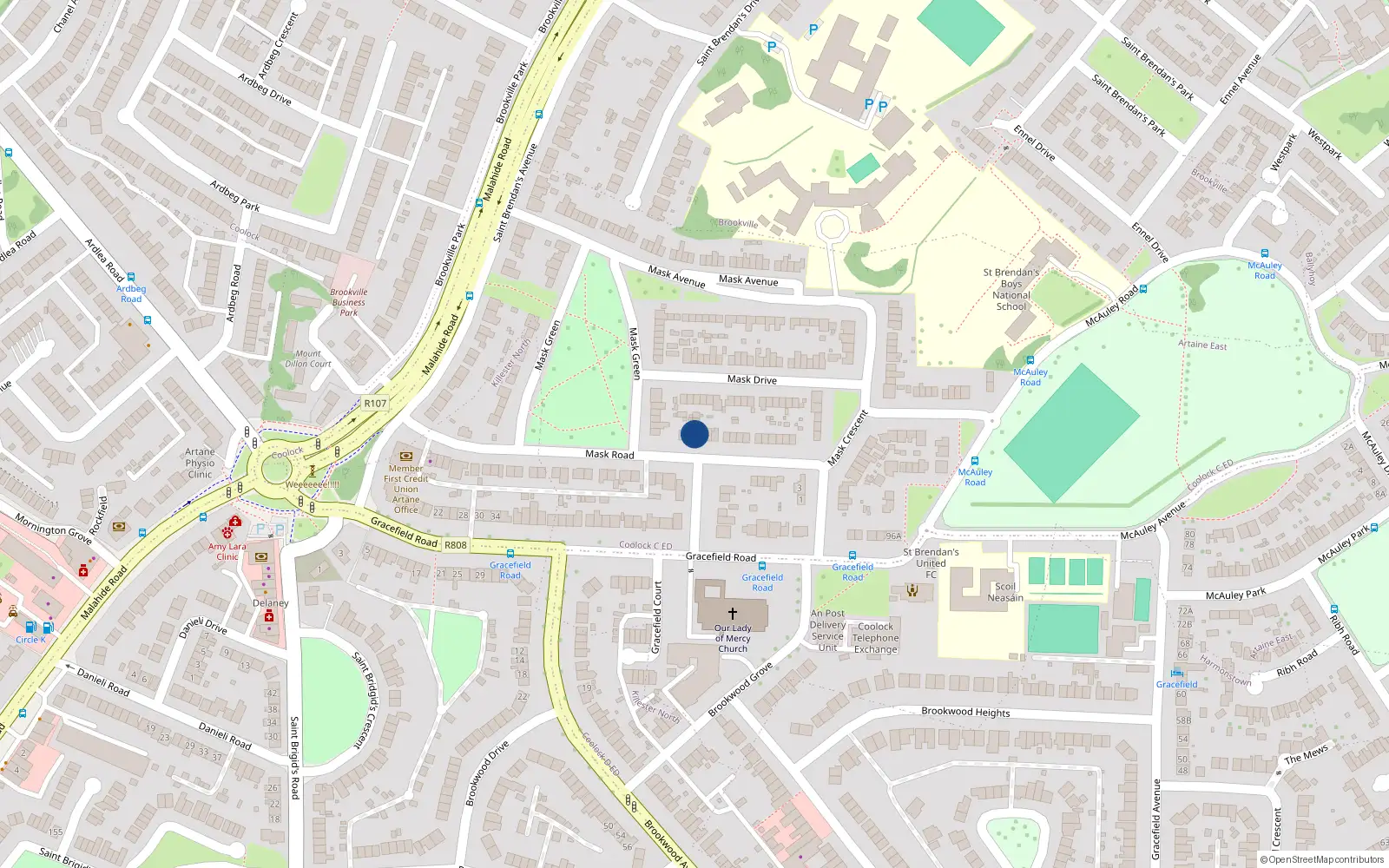 Overhead map showing the location of 7, 7 Mask Road, Dublin 5