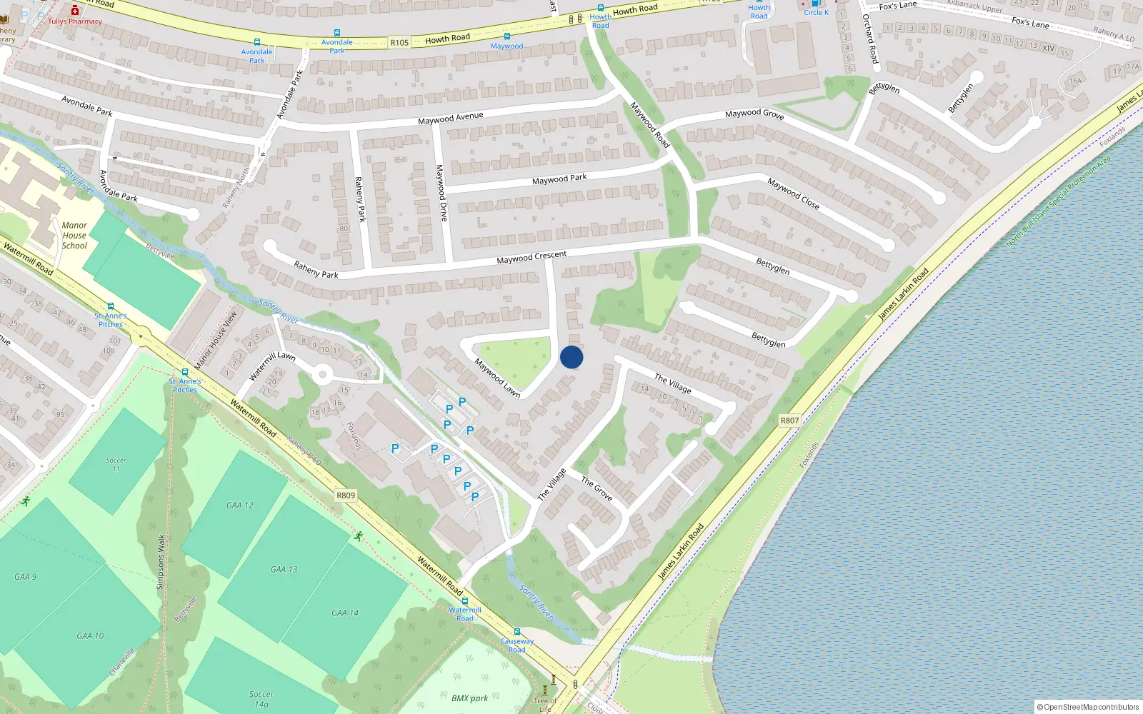 Overhead map showing the location of 7 Maywood Lawn, Raheny, Dublin 5