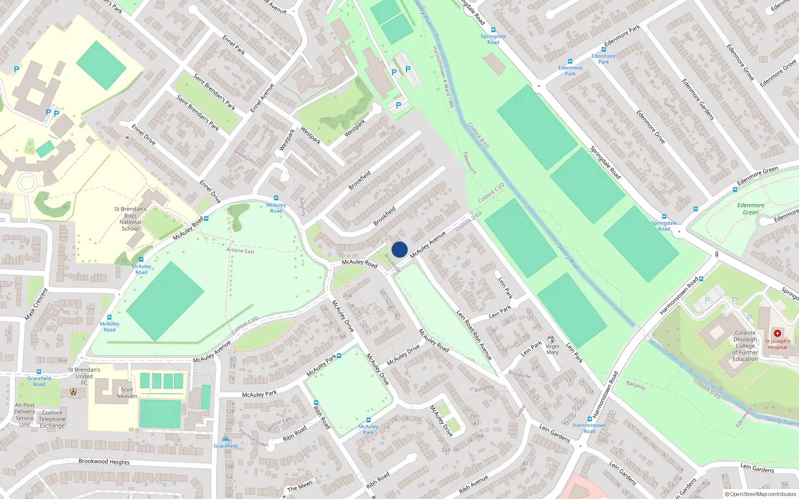 Overhead map showing the location of 7 Mcauley Avenue, Artane, Dublin 5